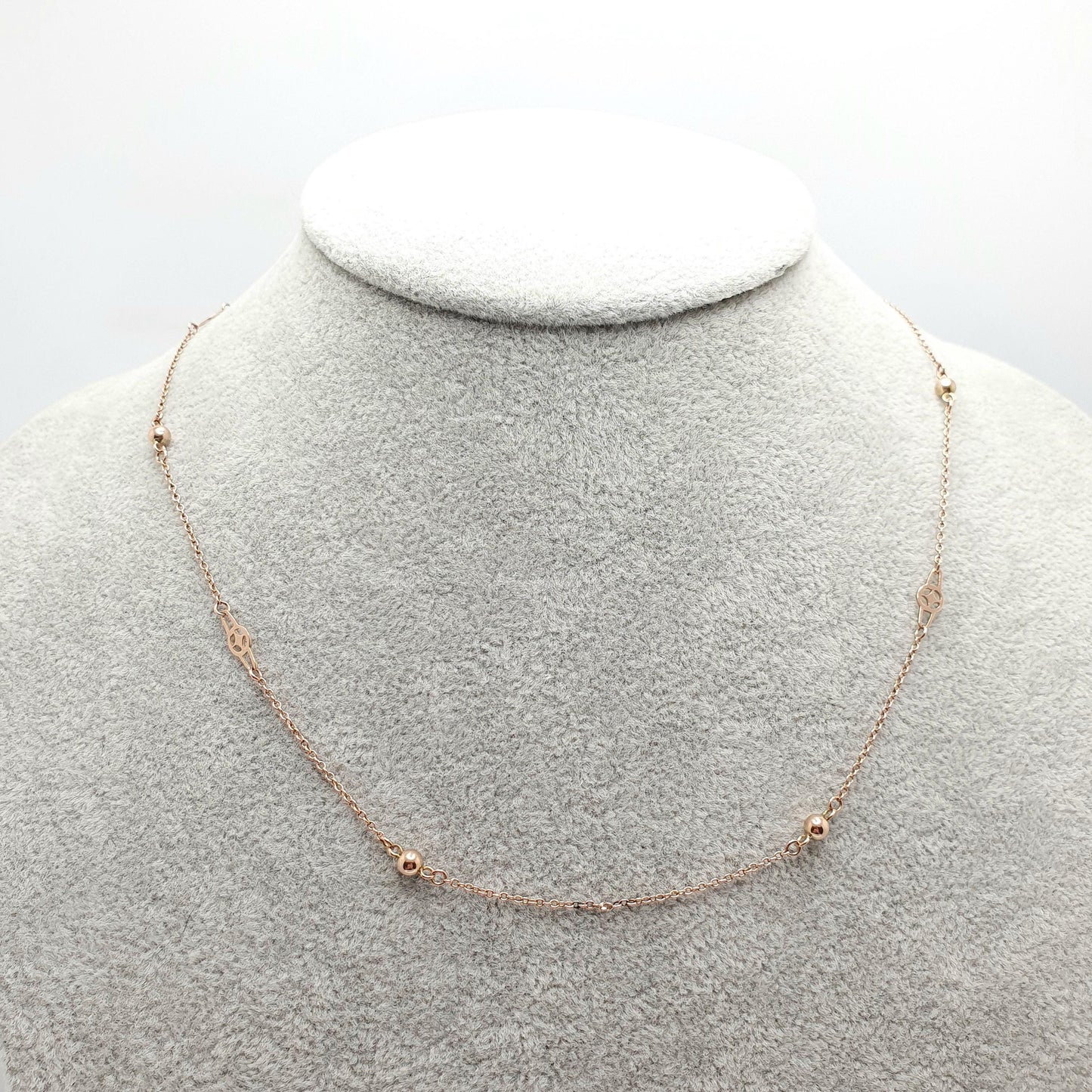 Antique 9ct 9k Rose Gold Chain Necklace Target & Bead Ball Edwardian 1900s 43cm 16.9" 2.30g Solid 9kt Vintage
