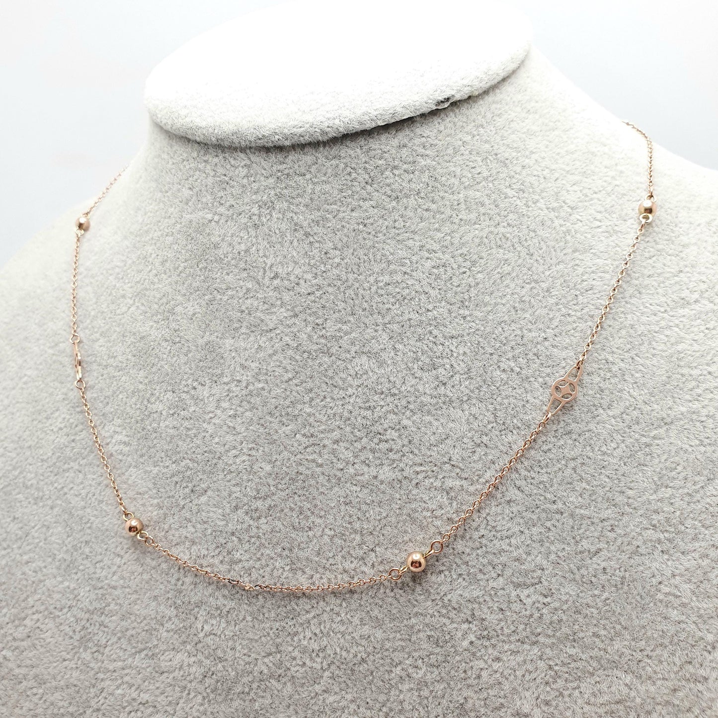 Antique 9ct 9k Rose Gold Chain Necklace Target & Bead Ball Edwardian 1900s 43cm 16.9" 2.30g Solid 9kt Vintage