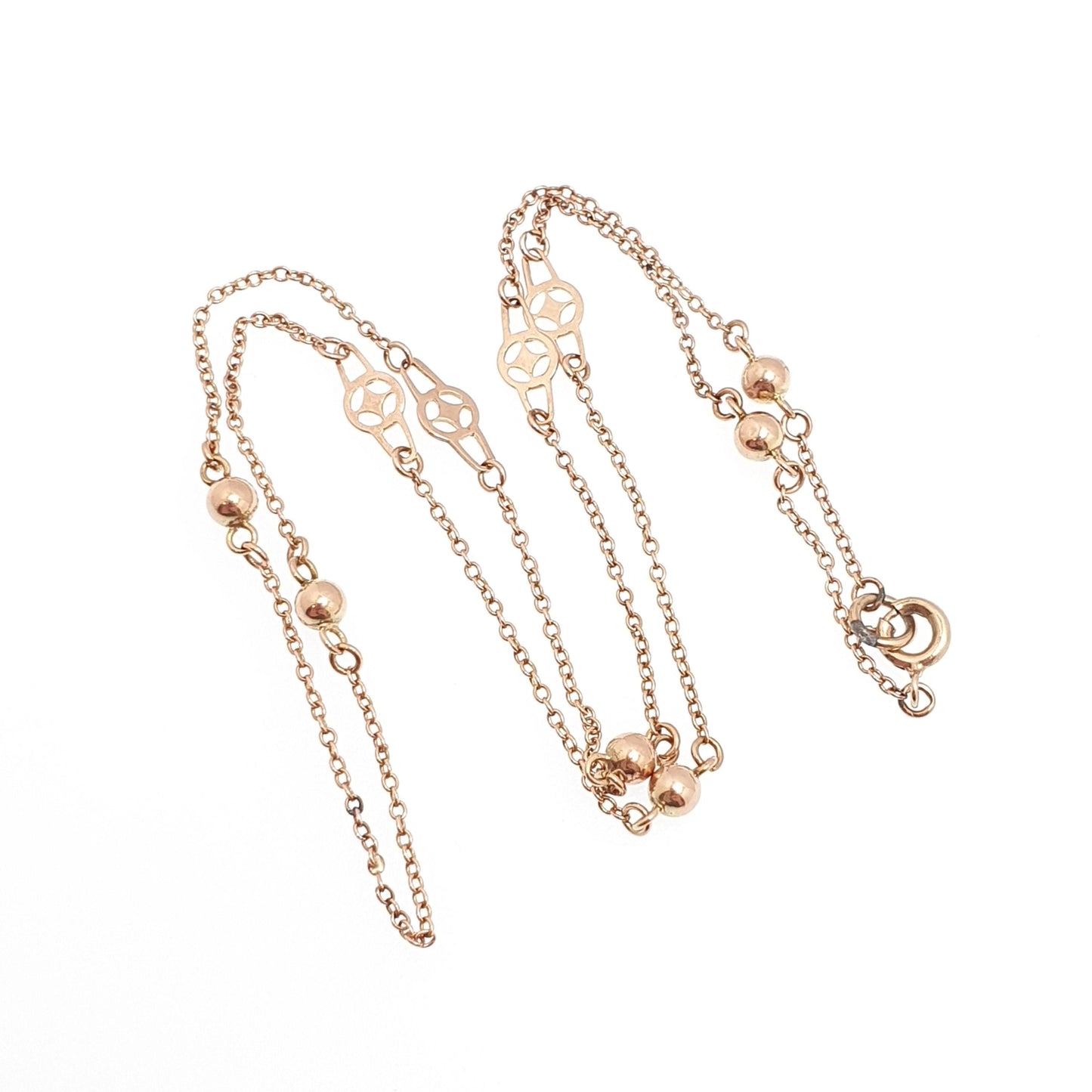 Antique 9ct 9k Rose Gold Chain Necklace Target & Bead Ball Edwardian 1900s 43cm 16.9" 2.30g Solid 9kt Vintage