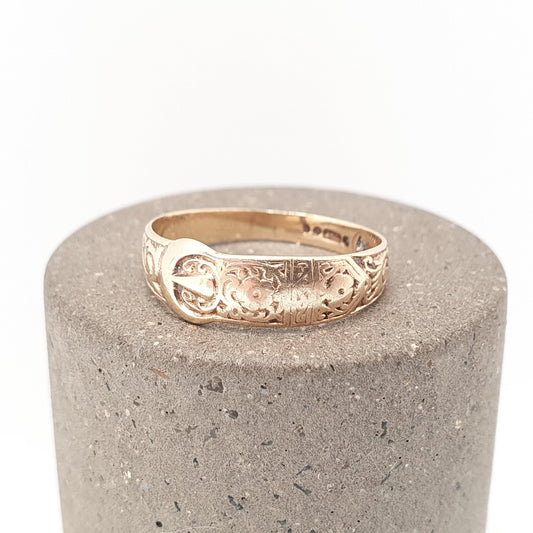 Vintage 9k 9ct Gold Buckle Band Ring Stacking Stacker 1973 Hallmarked Solid 375 9kt Stack Belt Mens Womens Jewelry Jewellery