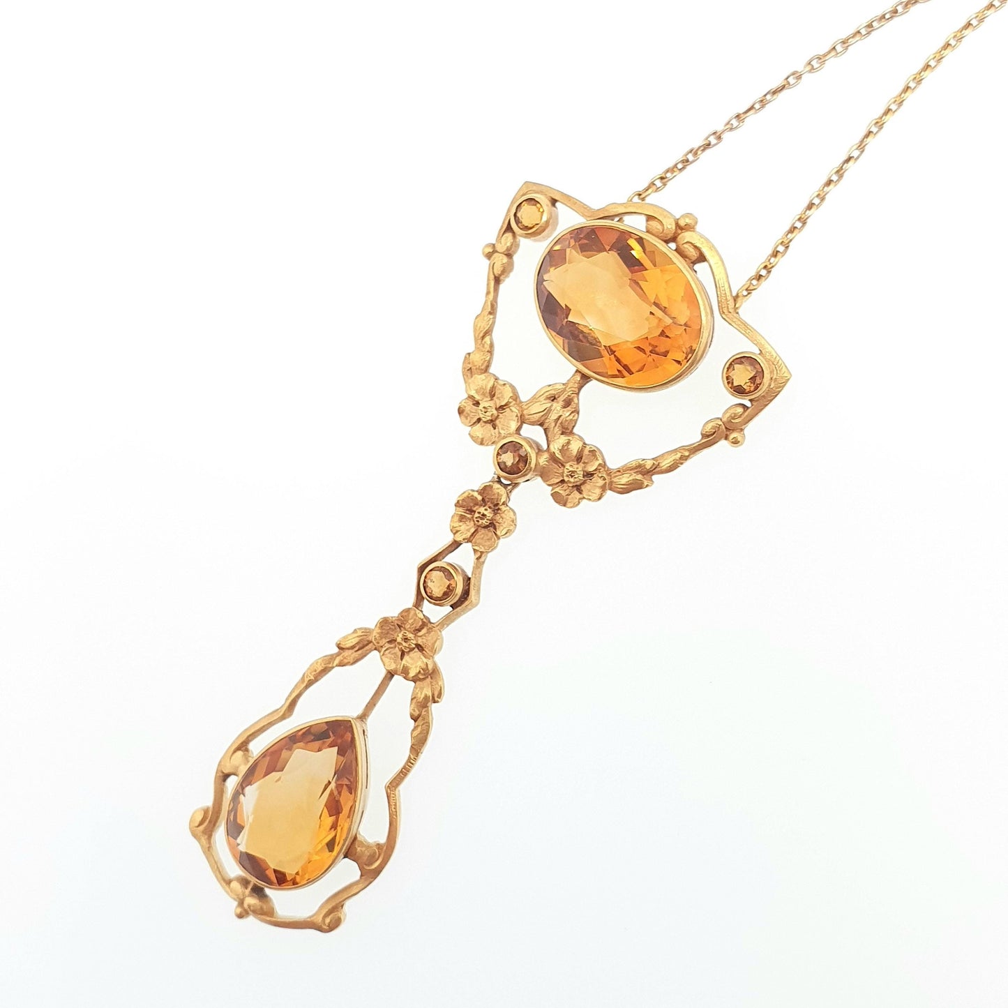 Antique Victorian 14kt Gold Citrine Necklace Art Nouveau Lavalier Solid 14k 585 1800s Jewelry Womens Jewellery