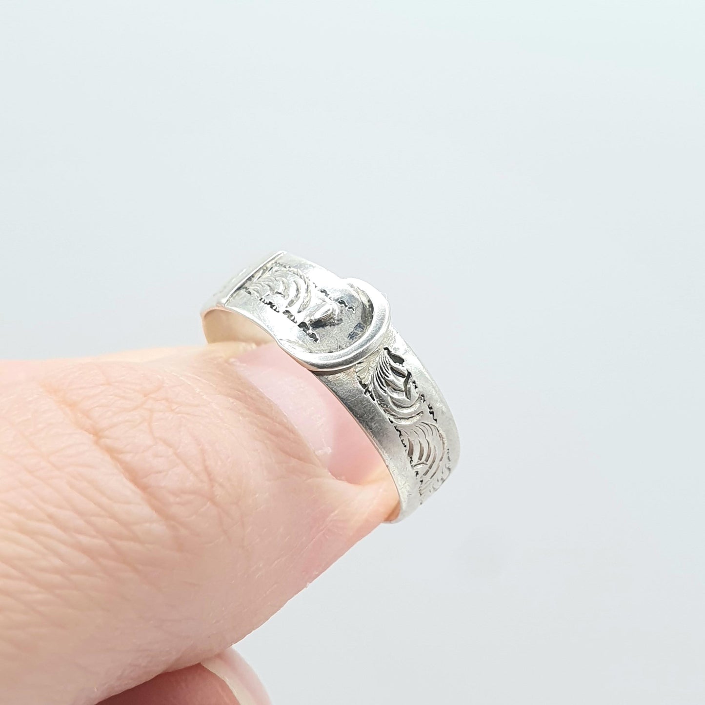 Antique Victorian Sterling Silver Buckle Band Ring Eternity Fidelity Love Token Engraved Womens Ladies Unisex Jewelry Jewellery
