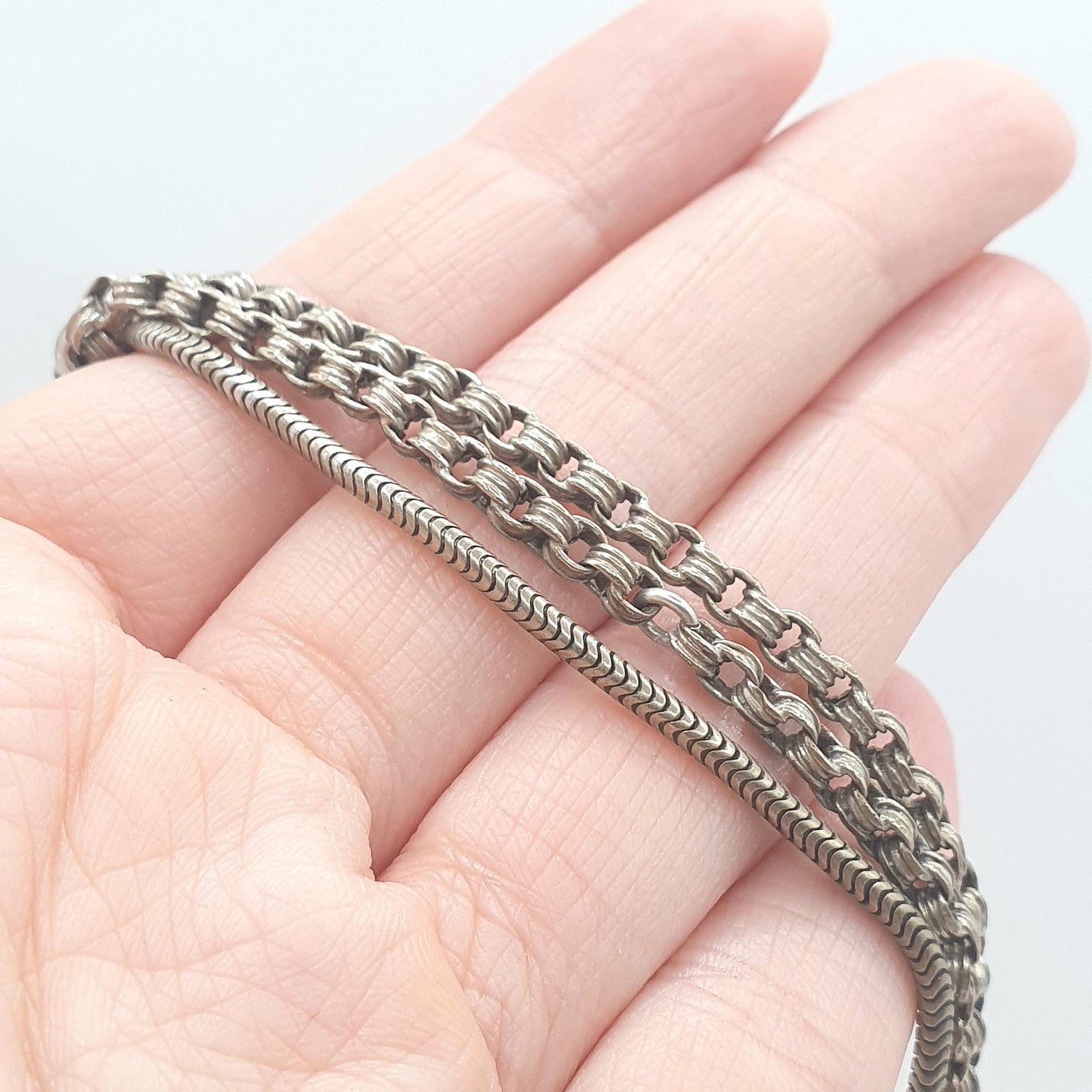 Antique Victorian Silver Plate Albertina Bracelet With Dog Clip and T Bar Albert Chain Belcher Link Women Mens Jewelry Jewellery