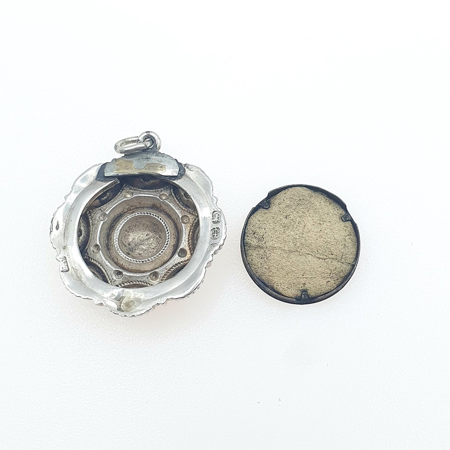 Antique Victorian Sterling Silver Mourning Locket Pendant Etruscan Domed Sentimental Keepsake Photo Vintage Unisex Womens Jewellery Jewelry