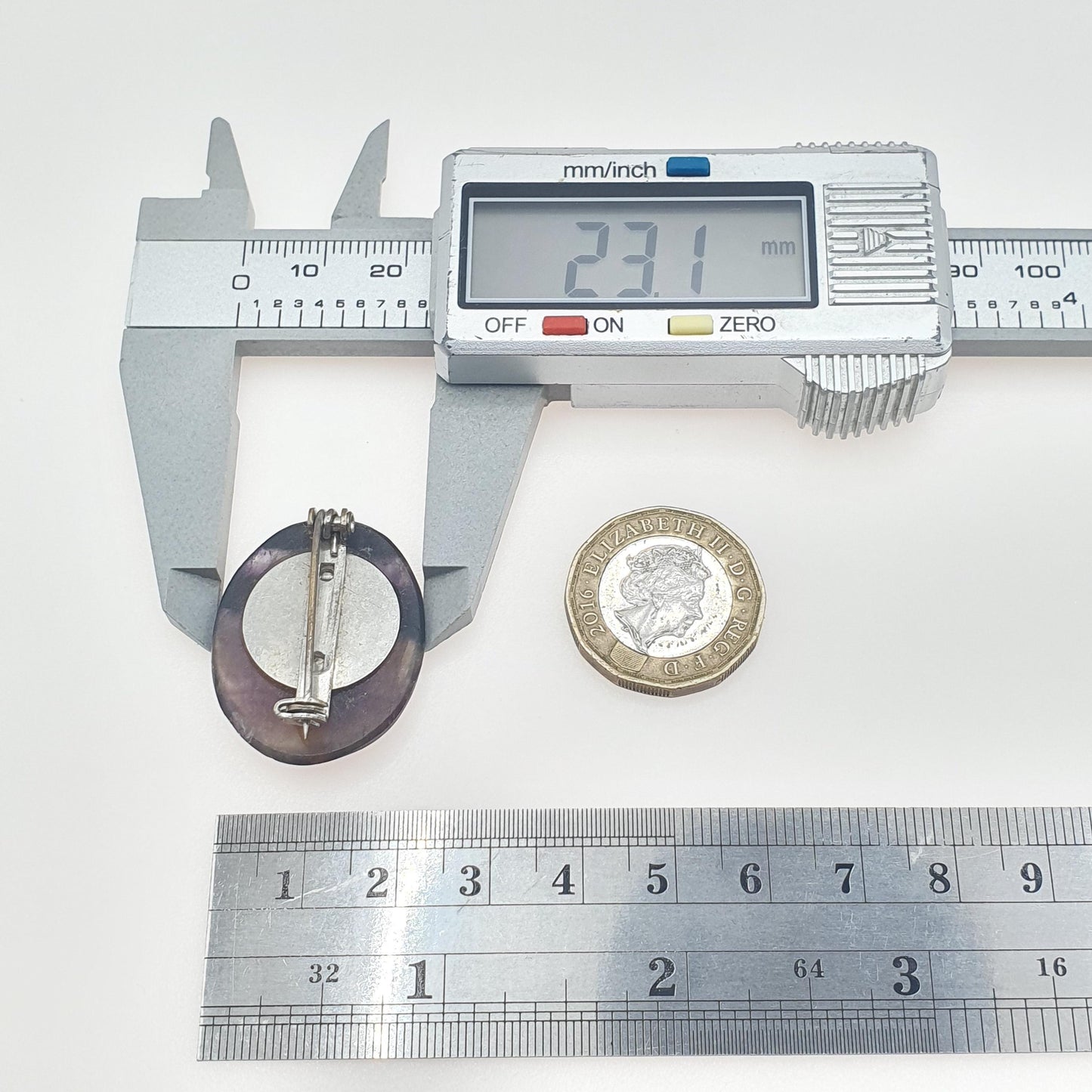 Vintage Blue John Brooch Large Purple Gemstone Rare Fluorite Derbyshire Silver Tone Base Metal Pebble Unisex Womens Jewelry Jewellery