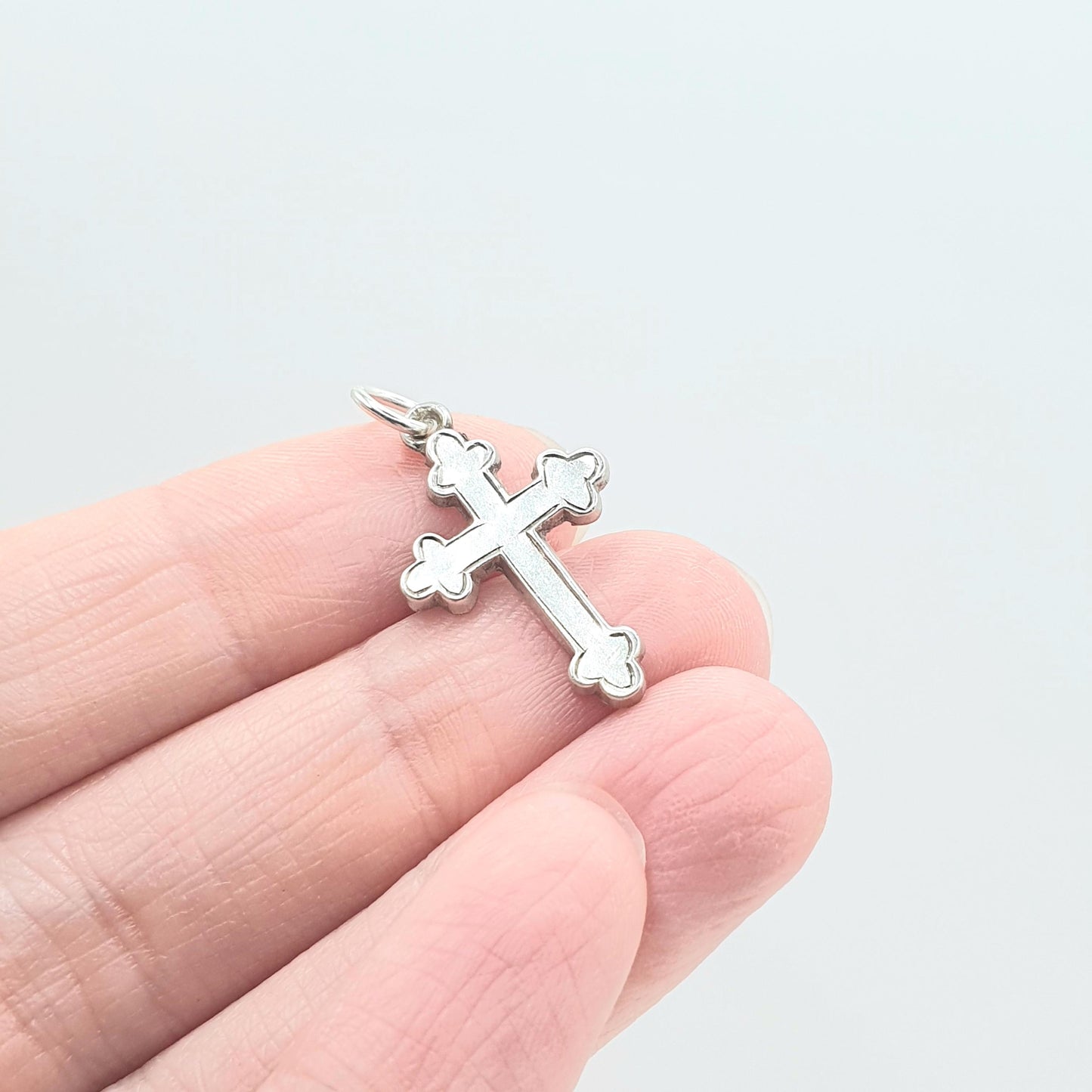 Antique Victorian Sterling Silver Crucifix Charm Pendant Bulbed Cross Small Tiny Womens Unisex Jewelry Jewellery Necklace Religious
