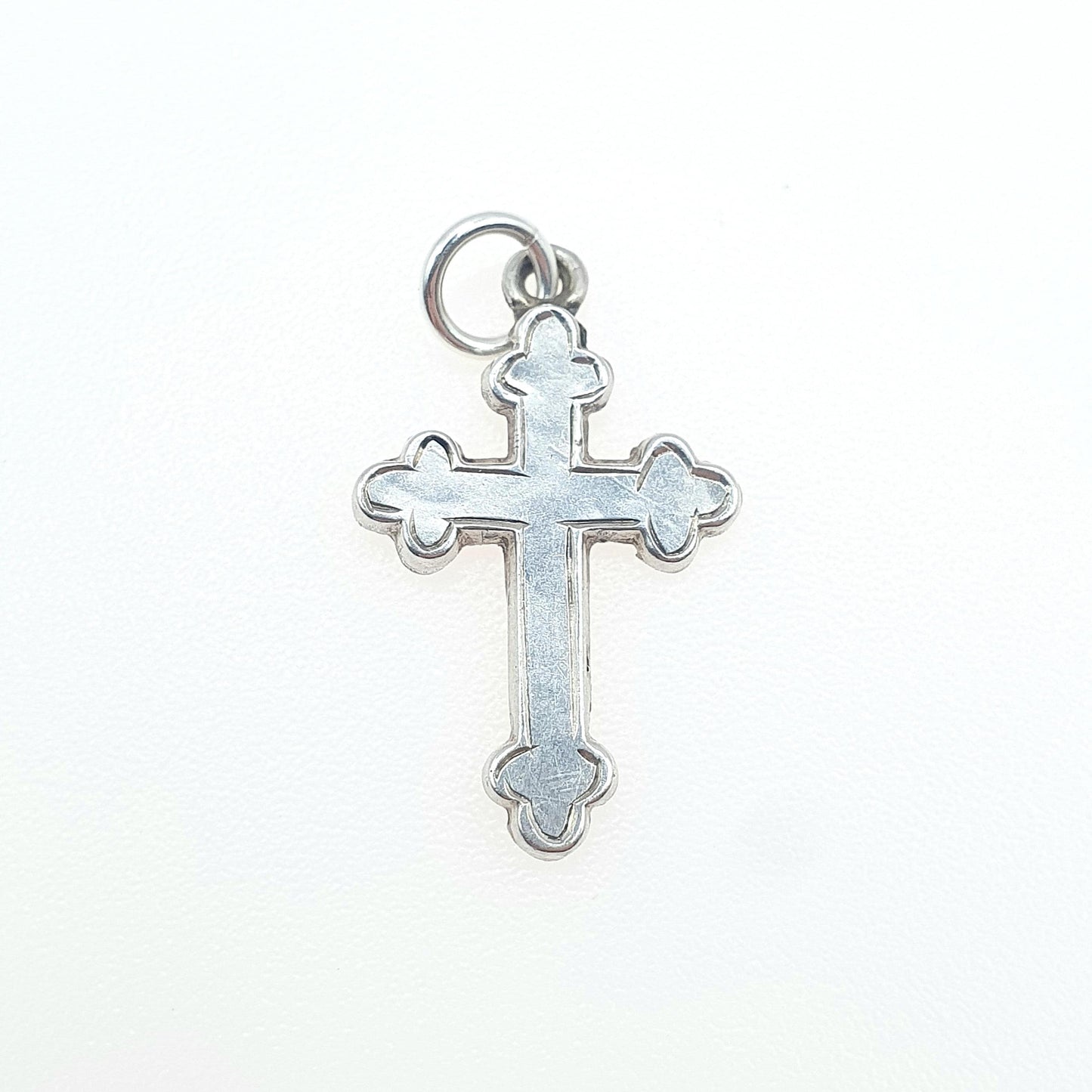Antique Victorian Sterling Silver Crucifix Charm Pendant Bulbed Cross Small Tiny Womens Unisex Jewelry Jewellery Necklace Religious