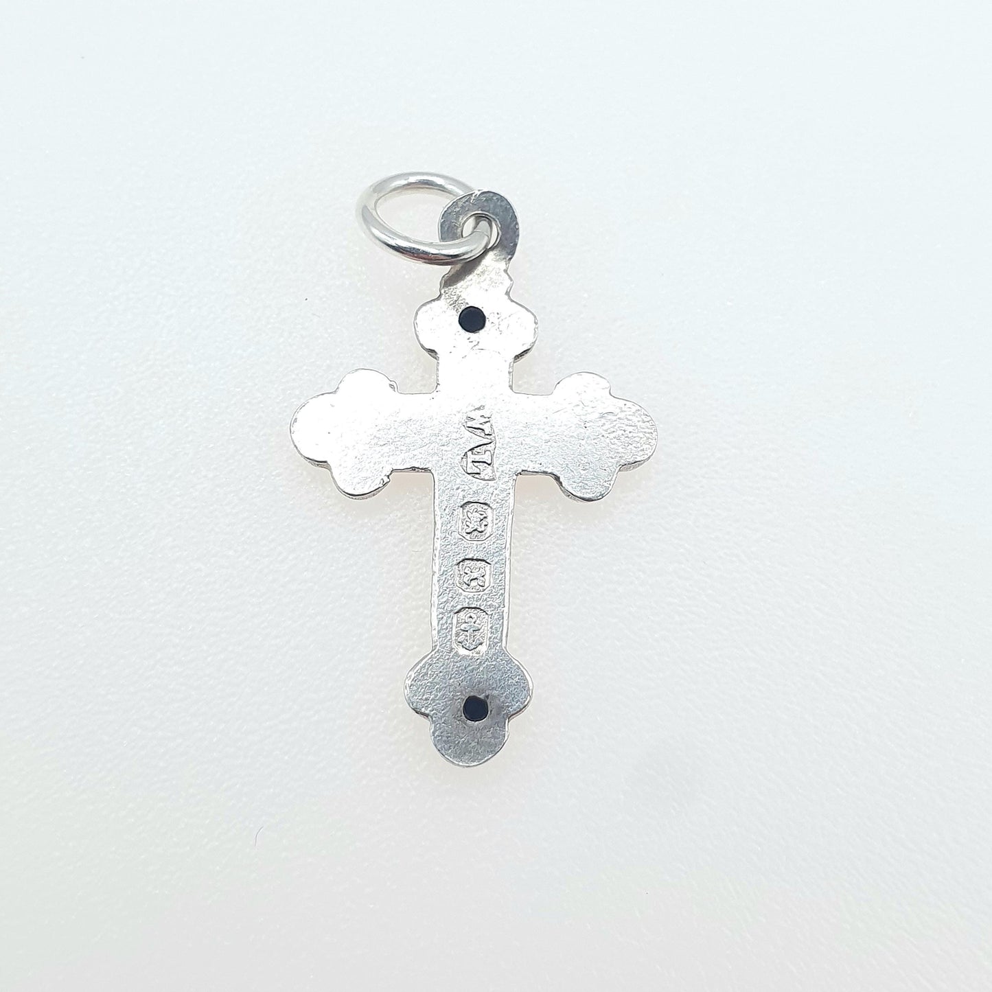 Antique Victorian Sterling Silver Crucifix Charm Pendant Bulbed Cross Small Tiny Womens Unisex Jewelry Jewellery Necklace Religious