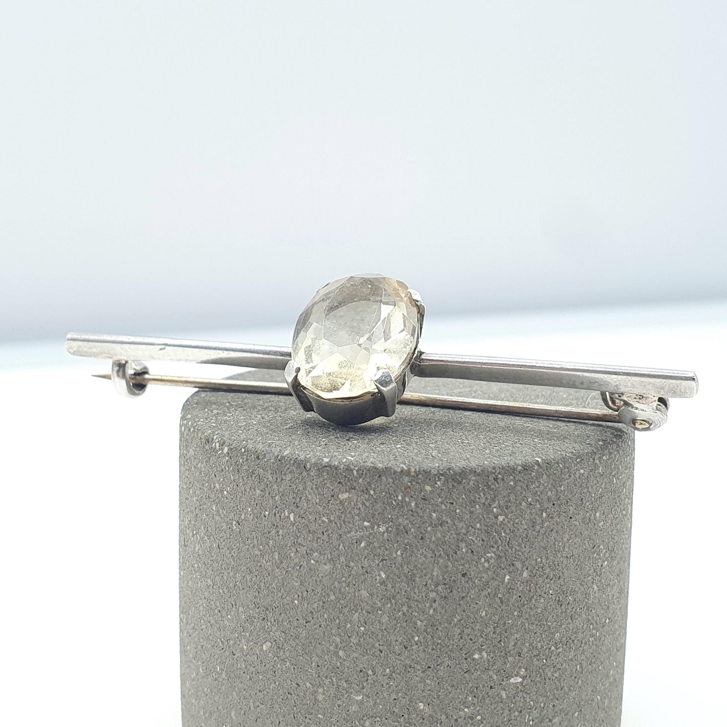 Antique Solid Silver Citrine Bar Brooch Oval Cut Natural Gemstone Bar Pin Yellow Womens Unisex Jewelry Jewellery