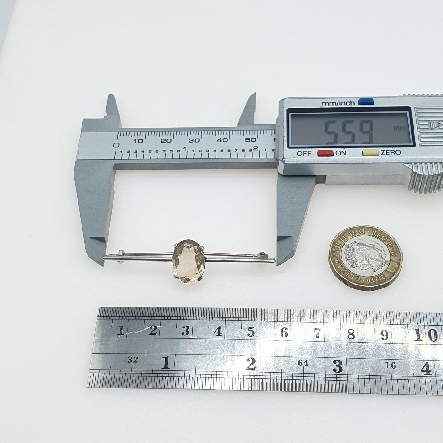 Antique Solid Silver Citrine Bar Brooch Oval Cut Natural Gemstone Bar Pin Yellow Womens Unisex Jewelry Jewellery