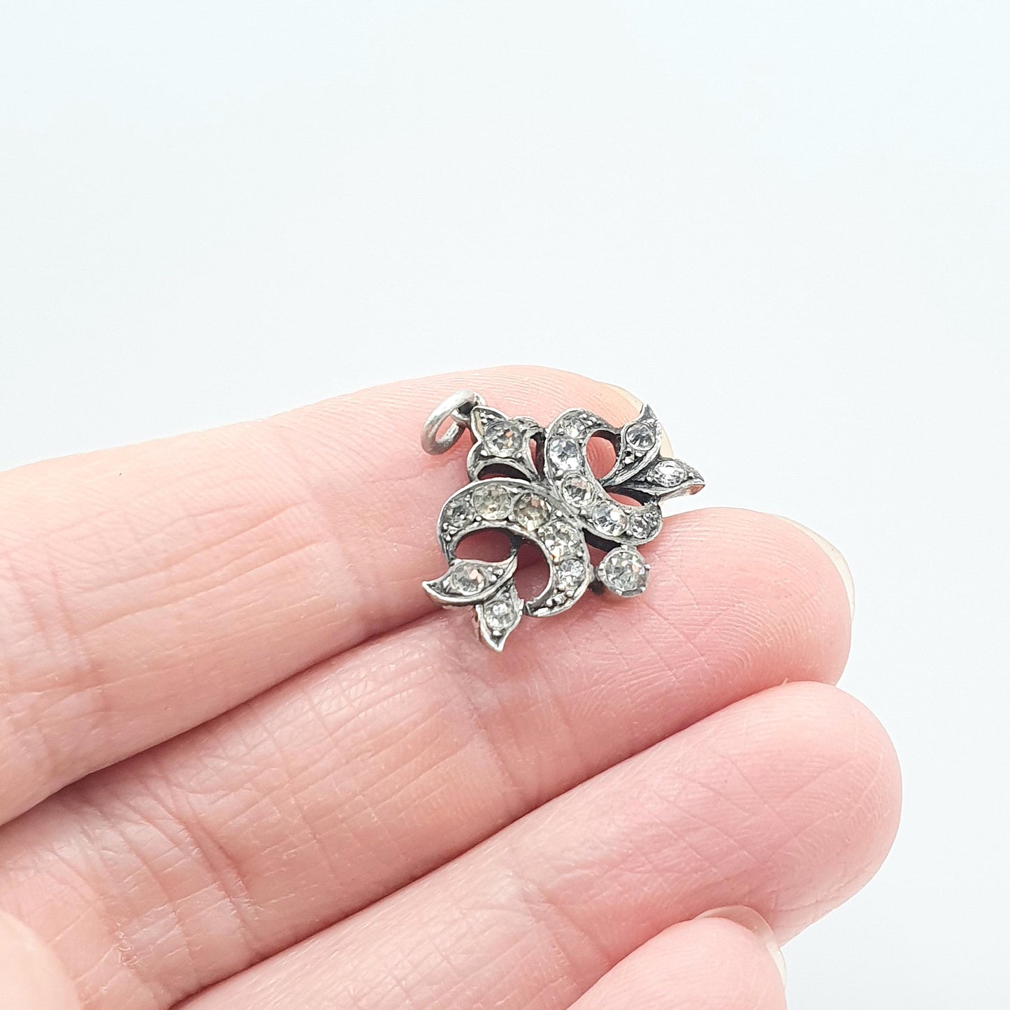 Antique Victorian Solid Silver Diamond Paste Pendant Art Nouveau Scroll Small Necklace Womens Jewelry Jewellery