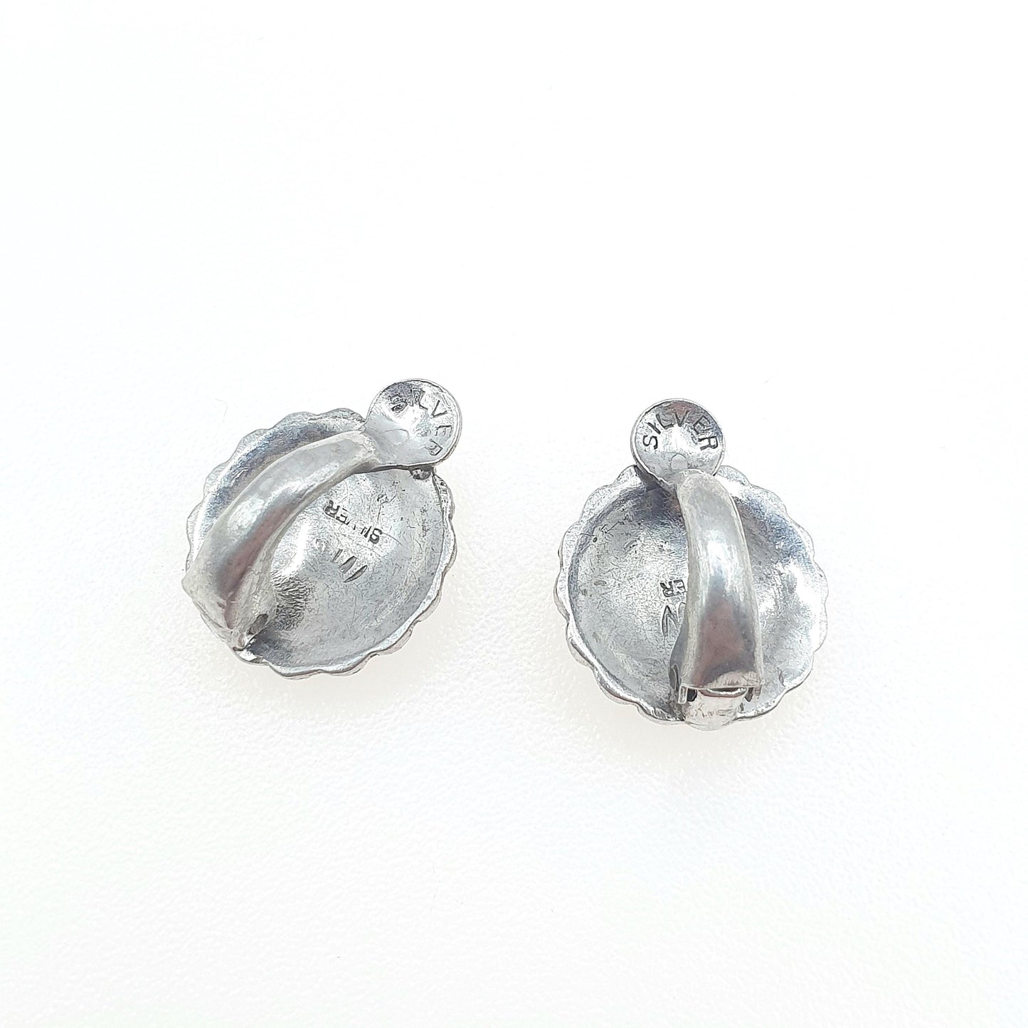 Antique Art Deco Solid Silver Star Earrings Marcasite Dome Clip On 1920s Flapper Womens Ladies Jewelry Jewellery