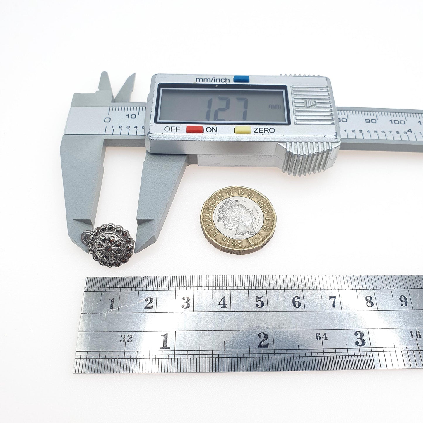 Antique Art Deco Solid Silver Star Earrings Marcasite Dome Clip On 1920s Flapper Womens Ladies Jewelry Jewellery