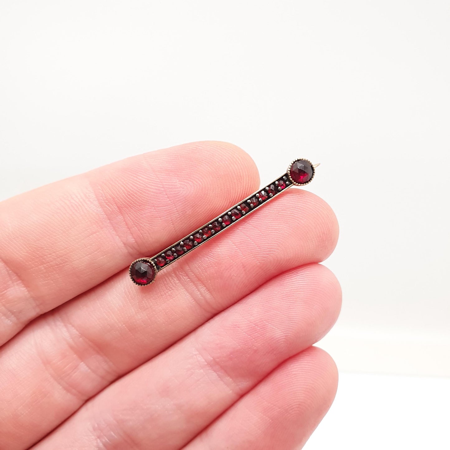 Antique Bohemian Garnet Bar Brooch Victorian Rolled Gold Filled Renaissance Revival Pyrope Vintage Womens Jewelry Jewellery