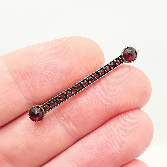 Antique Bohemian Garnet Bar Brooch Victorian Rolled Gold Filled Renaissance Revival Pyrope Vintage Womens Jewelry Jewellery