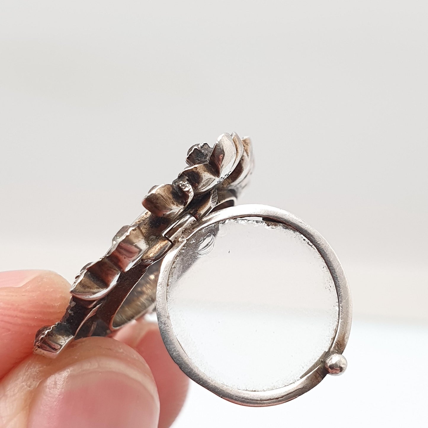 Antique Diamond Paste Solid Silver Locket Pendant Edwardian Necklace Picture Photo Flower Vintage Jewelry Jewellery