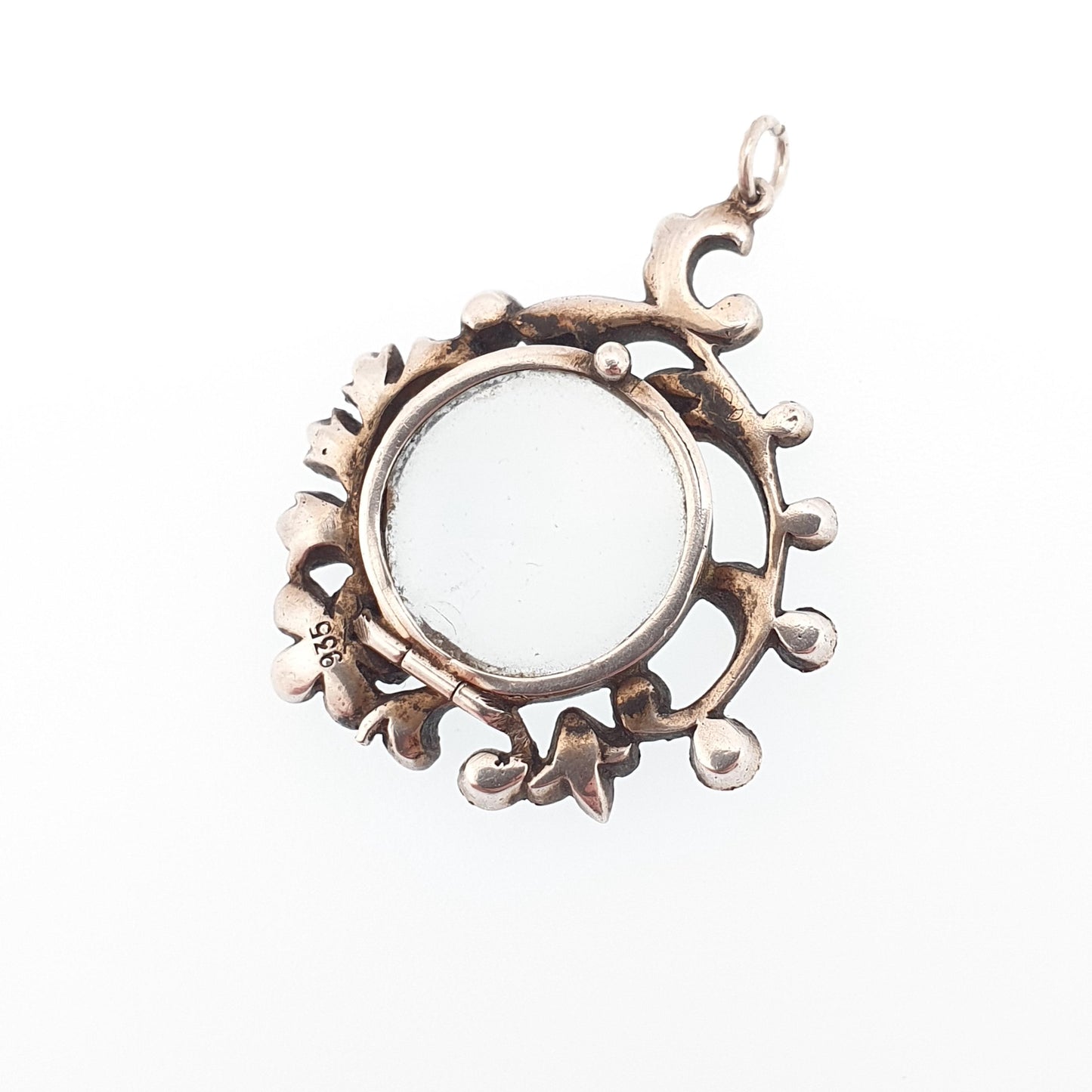 Antique Diamond Paste Solid Silver Locket Pendant Edwardian Necklace Picture Photo Flower Vintage Jewelry Jewellery