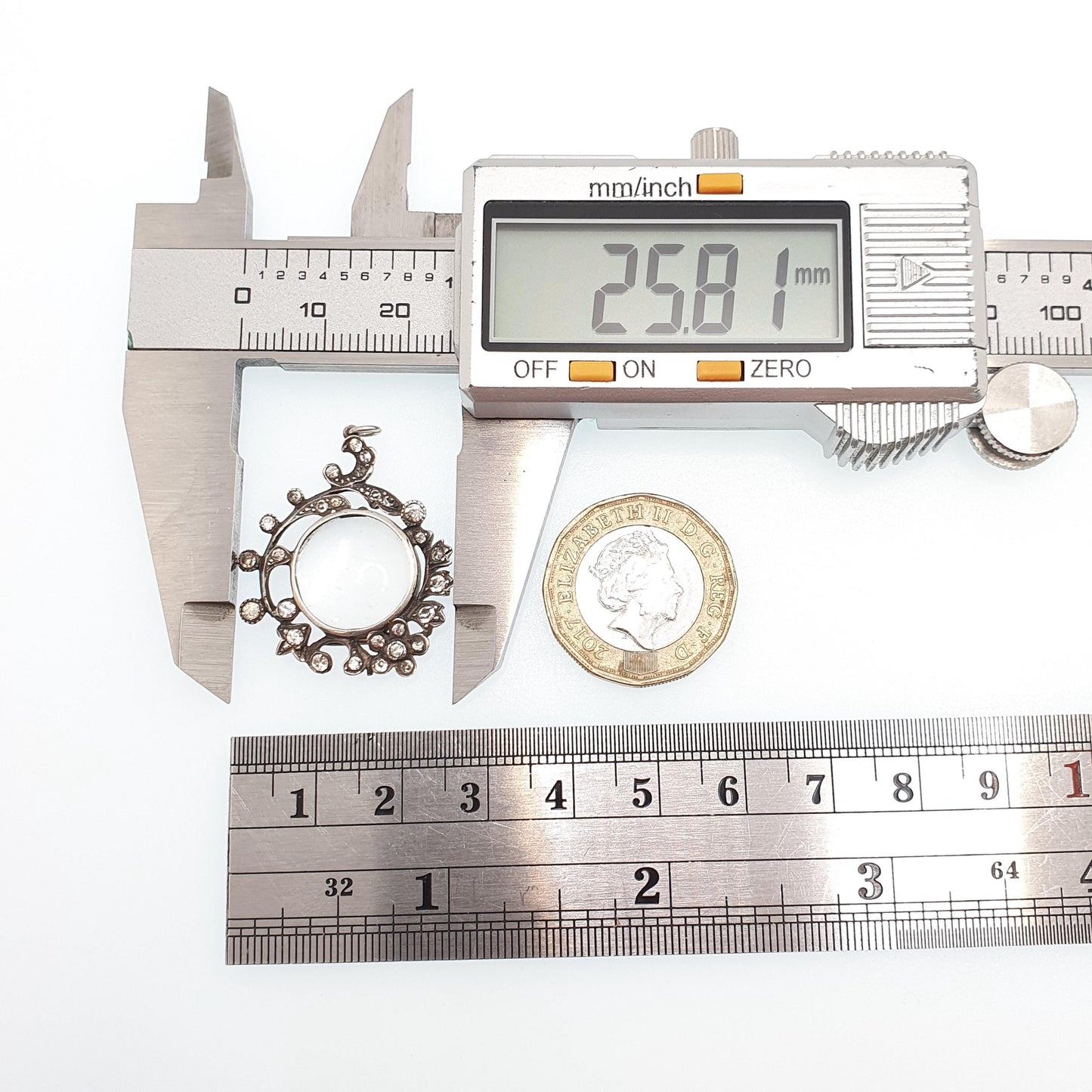 Antique Diamond Paste Solid Silver Locket Pendant Edwardian Necklace Picture Photo Flower Vintage Jewelry Jewellery