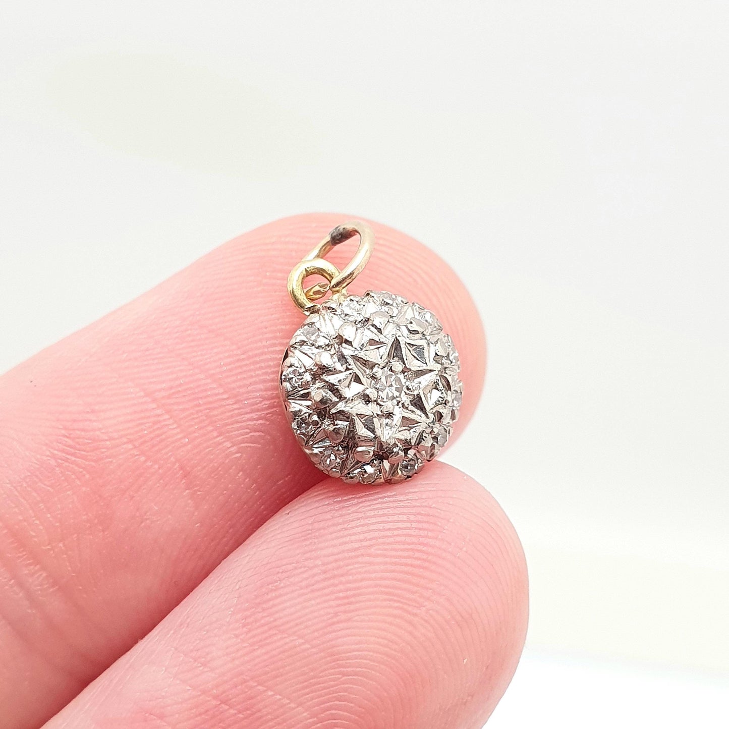 Antique 18ct Gold Diamond Pendant Star Cluster Necklace Solid 750 18k 18kt Natural Diamonds Gemstone Vintage