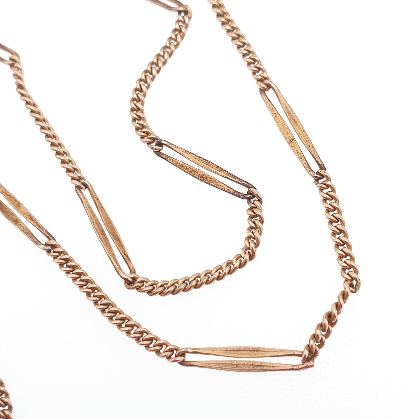 Antique Rolled Rose Gold Chain Necklace Bar & Curb Link 44cm 4.31g Filled Edwardian Vintage Jewelry Jewellery