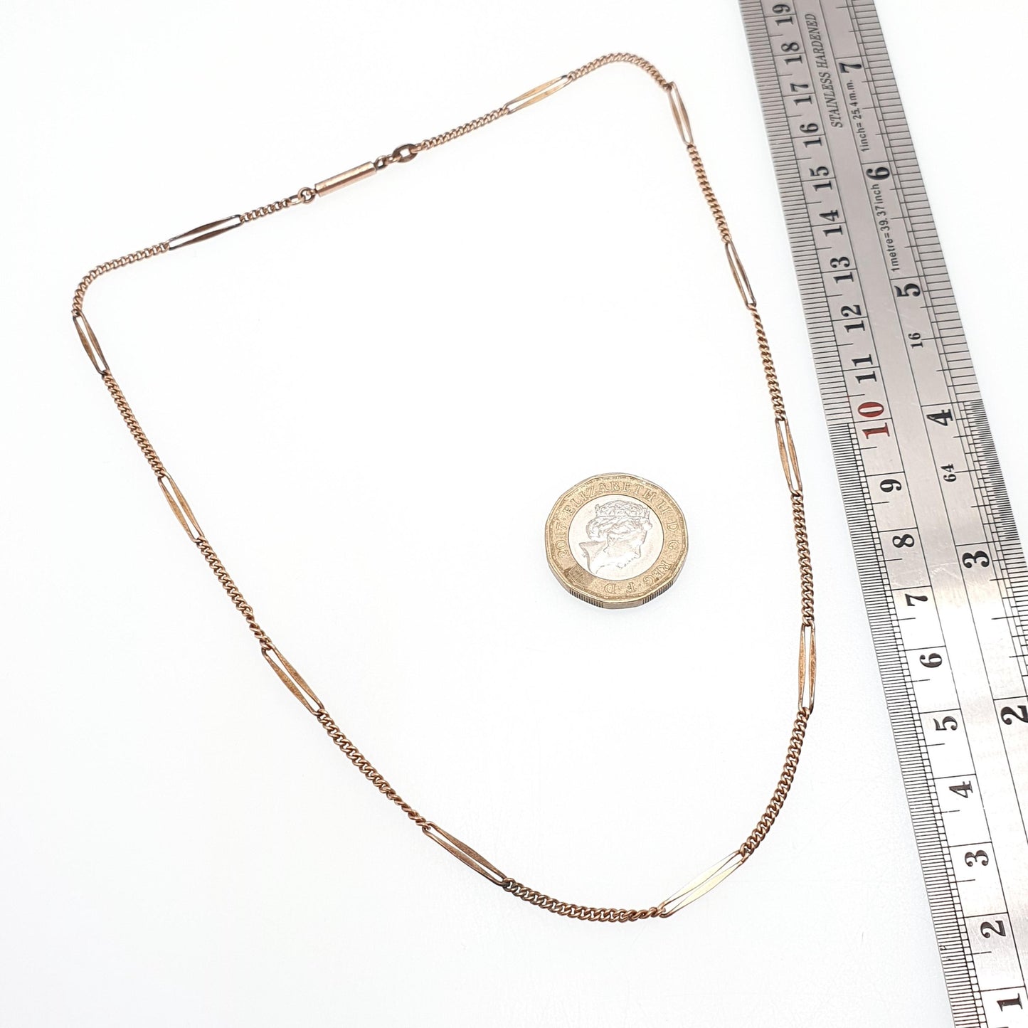 Antique Rolled Rose Gold Chain Necklace Bar & Curb Link 44cm 4.31g Filled Edwardian Vintage Jewelry Jewellery