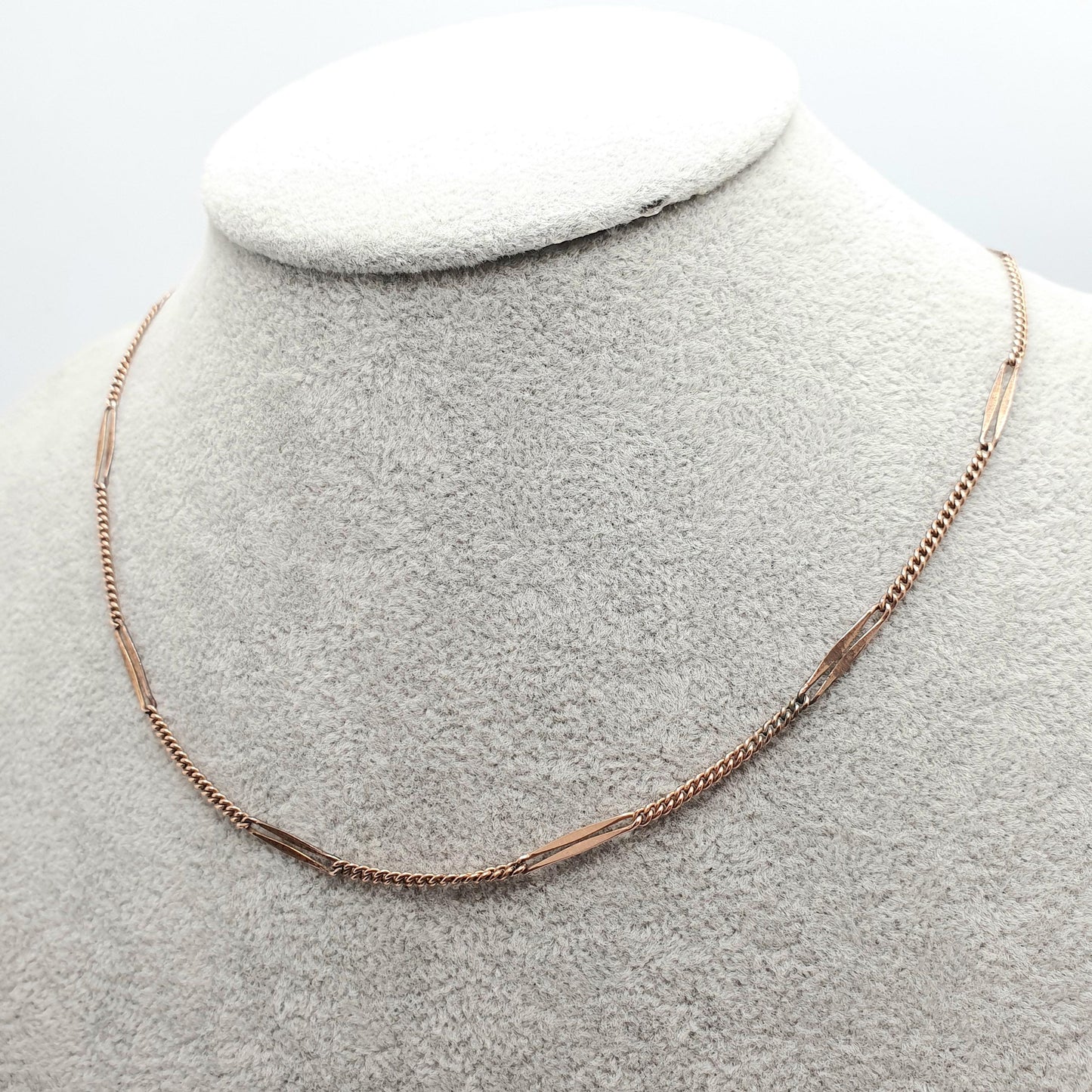 Antique Rolled Rose Gold Chain Necklace Bar & Curb Link 44cm 4.31g Filled Edwardian Vintage Jewelry Jewellery