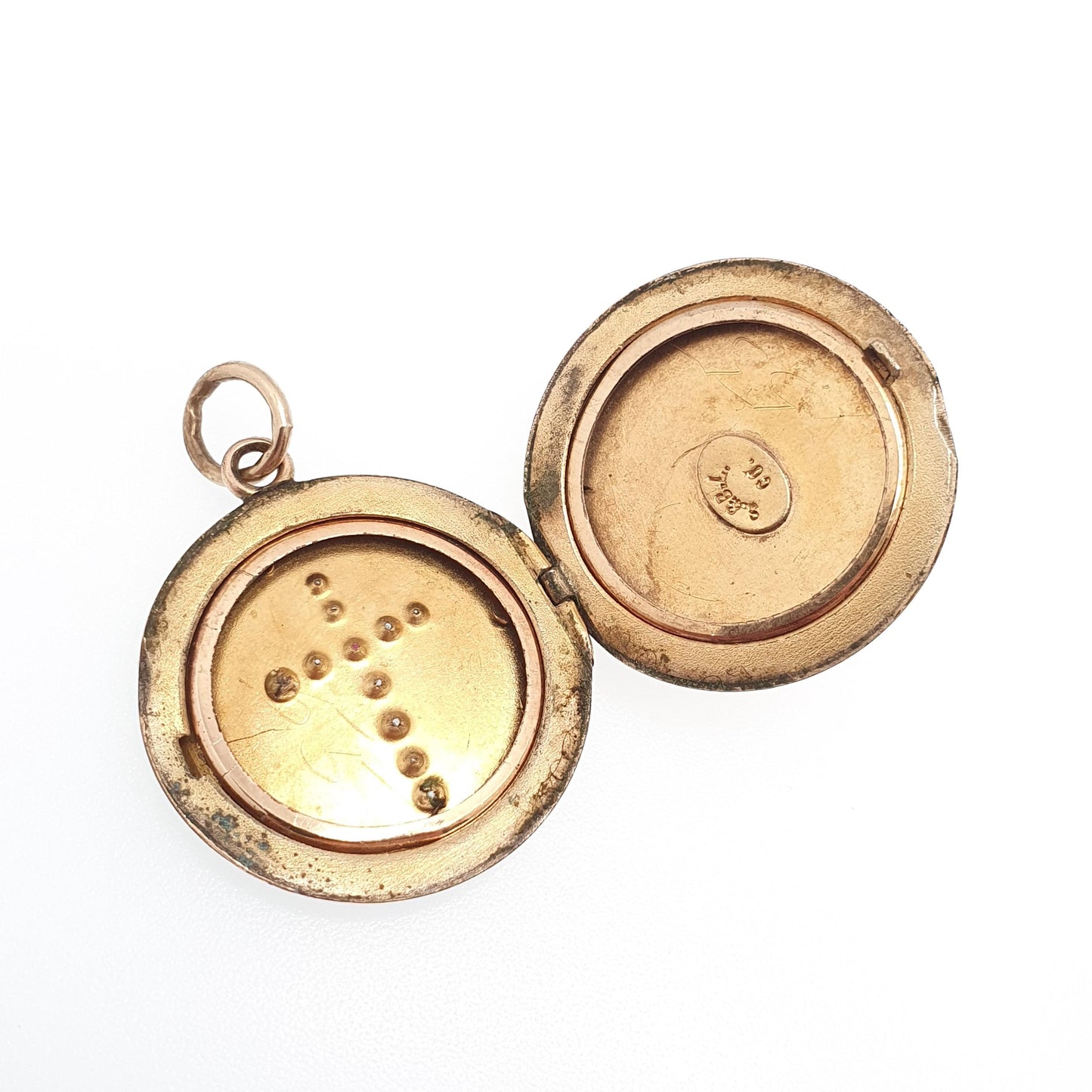 Antique Rolled Gold Filled Crucifix Paste Locket Cross Round Necklace Pendant Circle Photo Womens Vintage Jewelry Jewellery