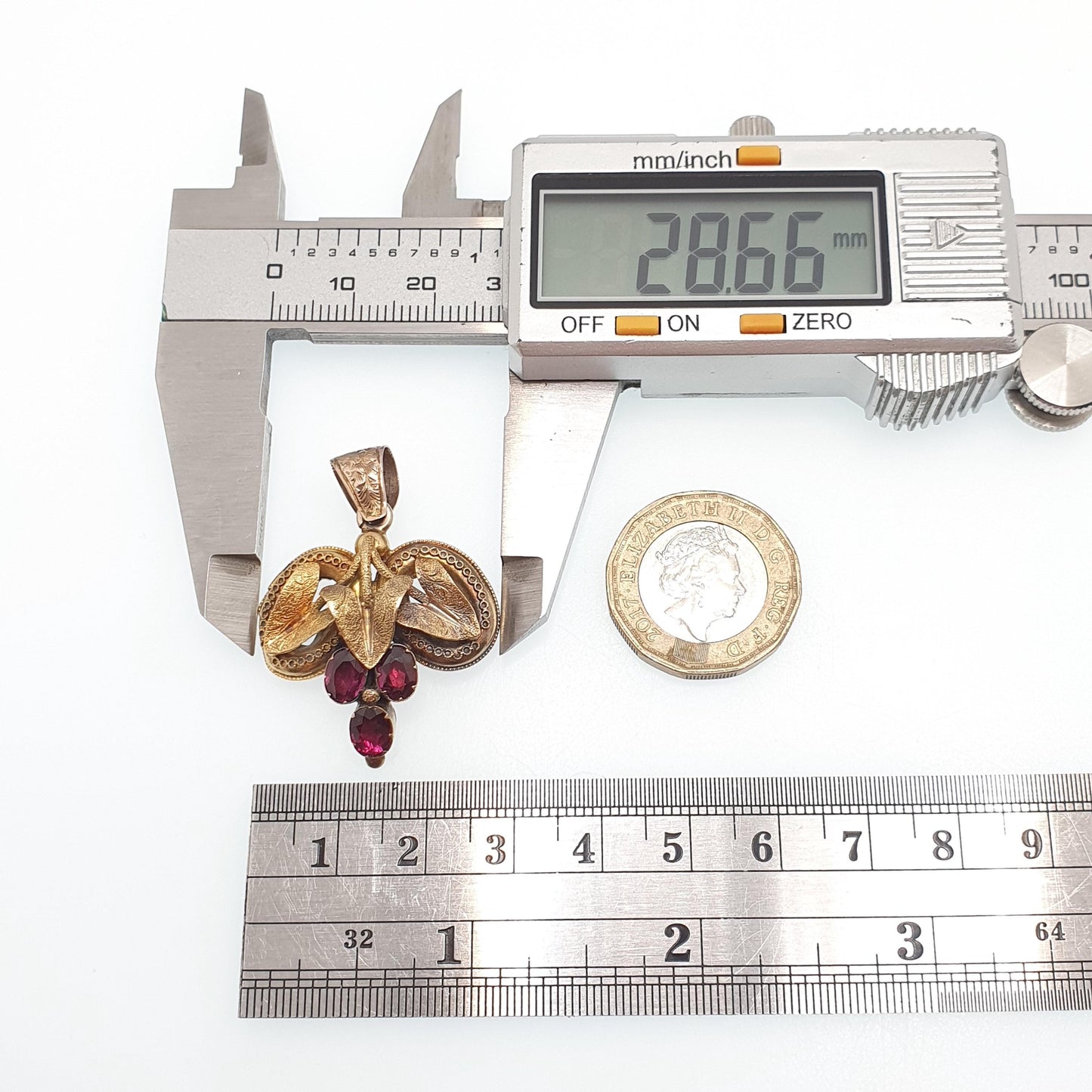 Antique Georgian 15ct Gold Garnet Pendant Necklace Solid 15kt 625 Grapevine Grape Etruscan Foiled Gemstone Vintage