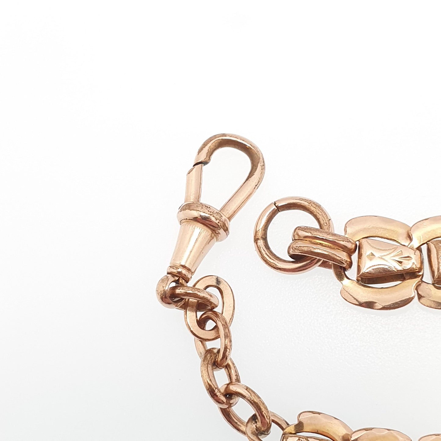 Antique Rolled Rose Gold Albert Chain Bracelet French Victorian Gold Filled Dog Clip Curb Link 20cm 14.03g Jewelry Jewellery Womens