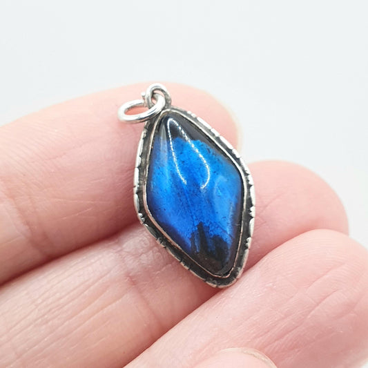 Antique Art Deco Sterling Silver Butterfly Wing Pendant Morpho Blue Kite Shape Insect Bug Womens Necklace Jewelry Jewellery