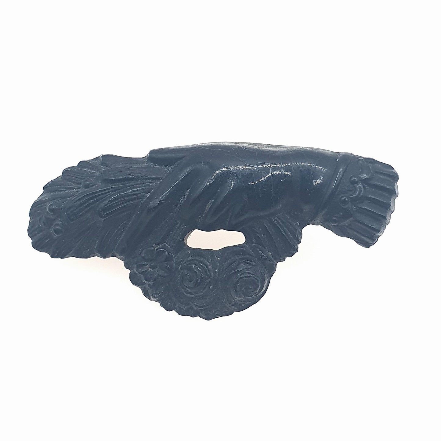 Antique Victorian Bog Oak Hand Brooch Flower Wreath Mourning Black Friendship Family Jewellery Unisex Jewelry Jewellery