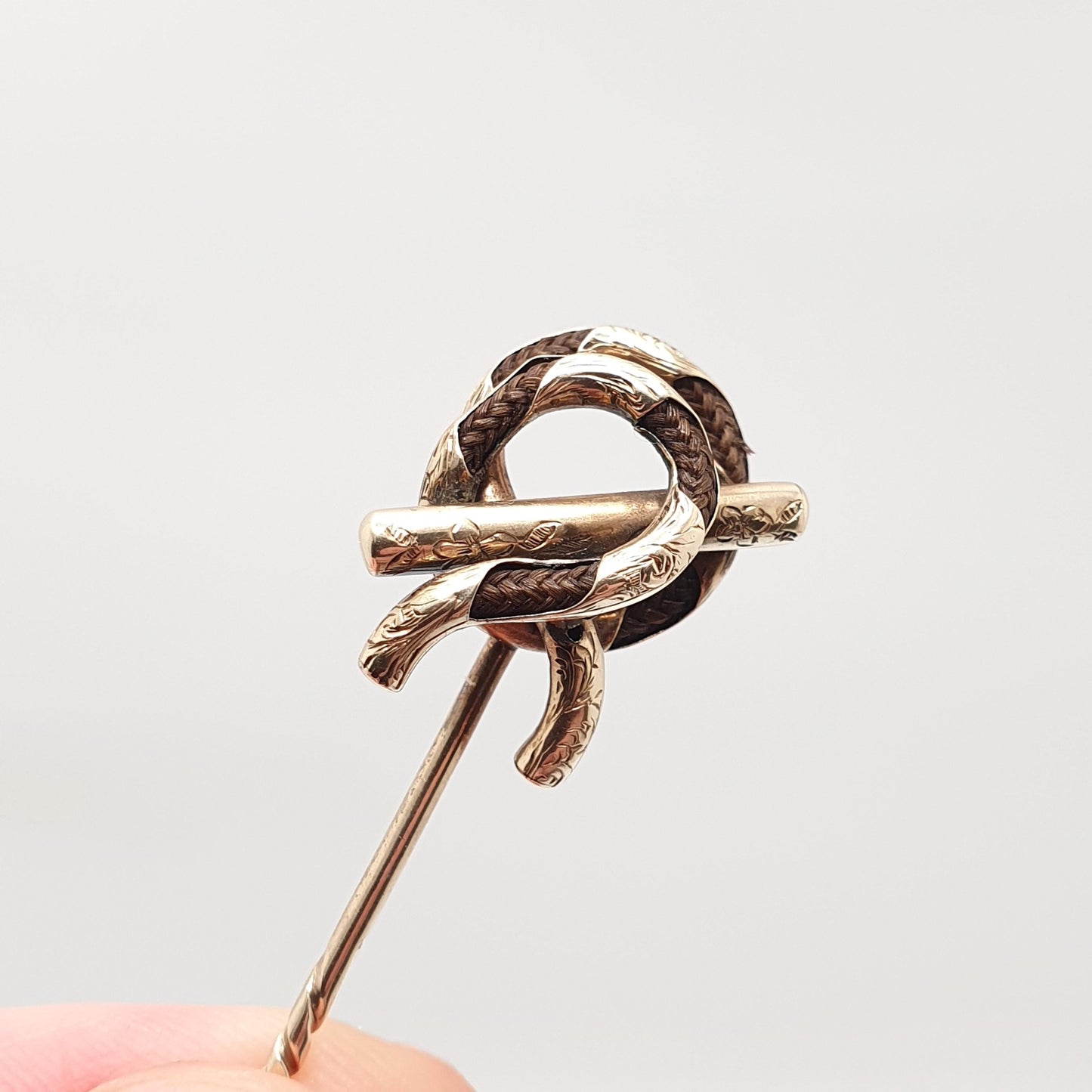 RESERVED/SOLD DON Antique 9ct Gold Mourning Knot Stick Pin Victorian Braided Hair Solid 9k 375 9kt
