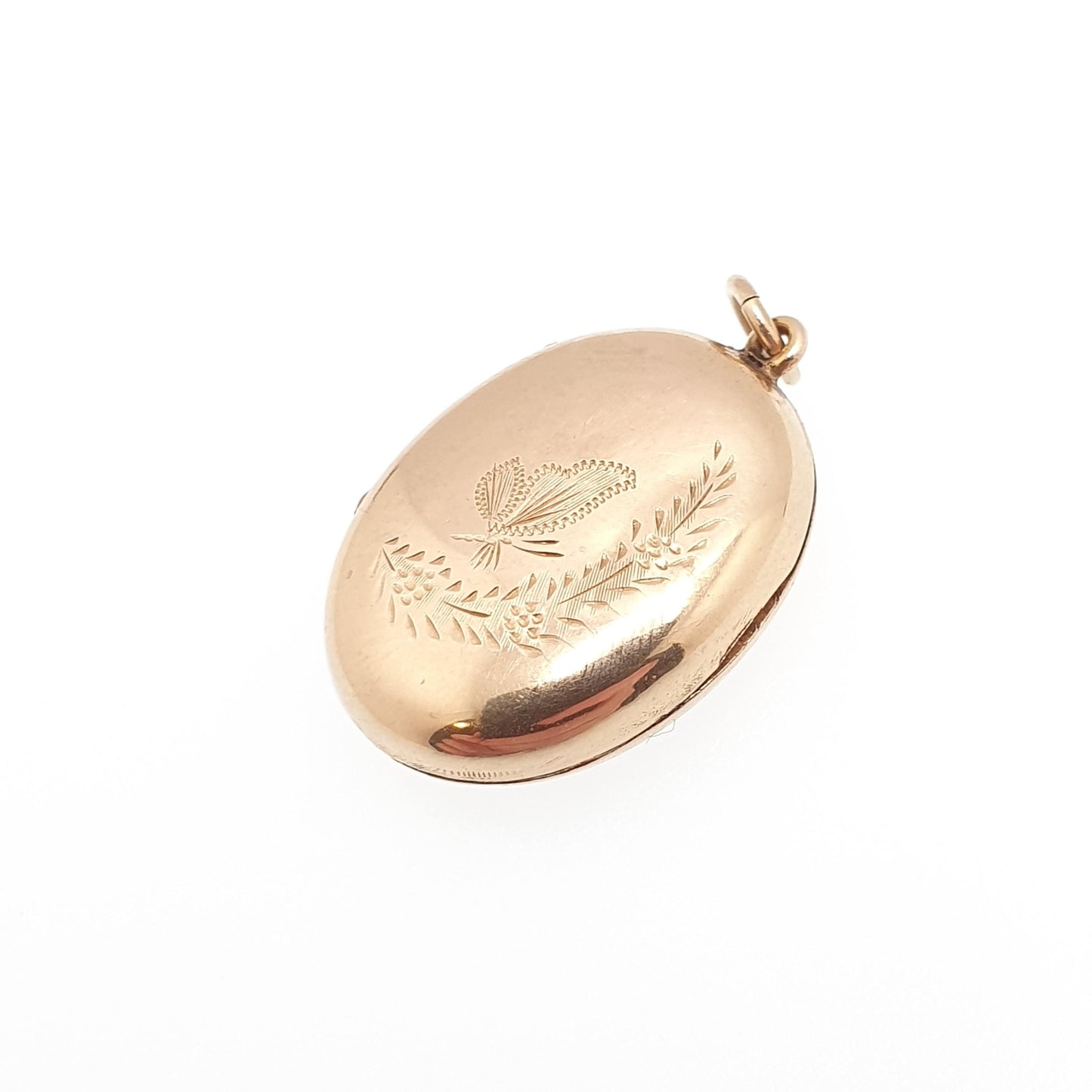 Antique 9ct Gold Butterfly Locket Oval Yellow Solid 9k 375 Back & Front Engraved Cute Pendant Necklace Jewelry Womens Jewellery