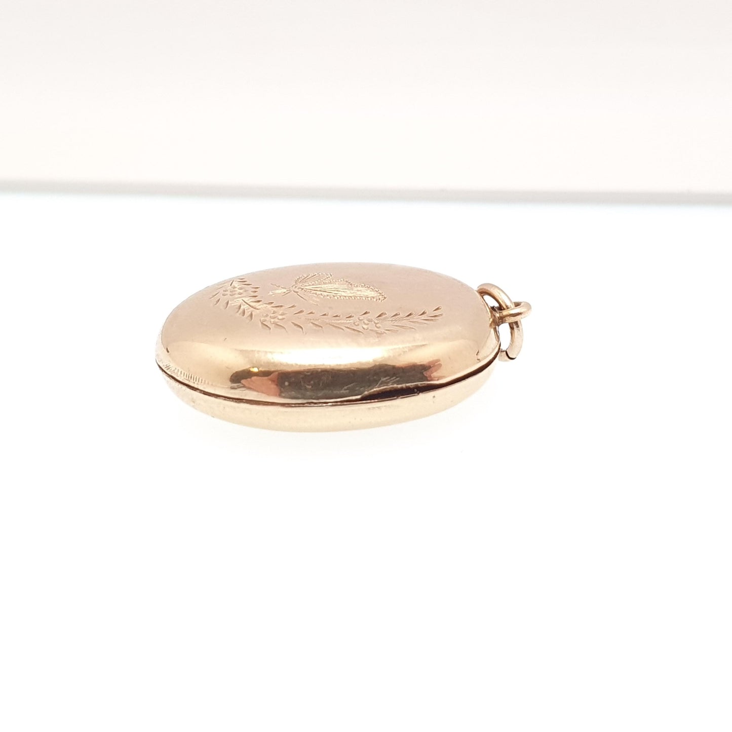 Antique 9ct Gold Butterfly Locket Oval Yellow Solid 9k 375 Back & Front Engraved Cute Pendant Necklace Jewelry Womens Jewellery