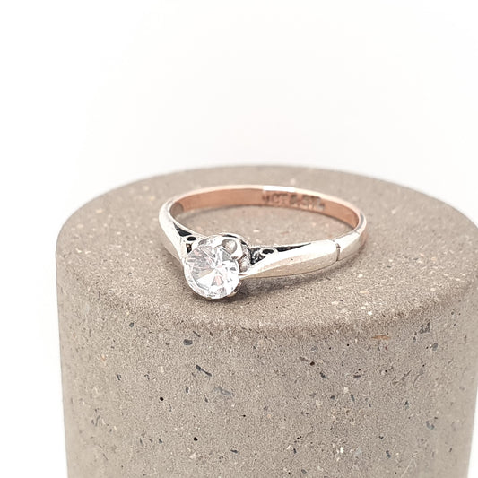 Antique Art Deco 9ct Gold White Spinel Ring Solitaire Solid Silver Rose Gold 9k 375 Genuine Gemstone 1920s Vintage Cocktail Jewelry
