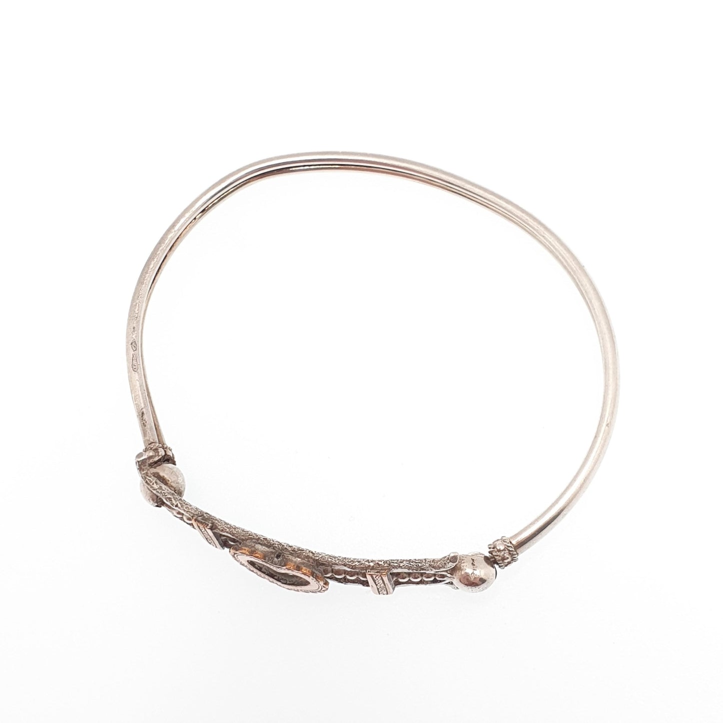 Antique Victorian Solid Silver Heart Bangle Rolled Gold Front Bracelet 1800s Sweetheart Love Vintage Jewelry Jewellery