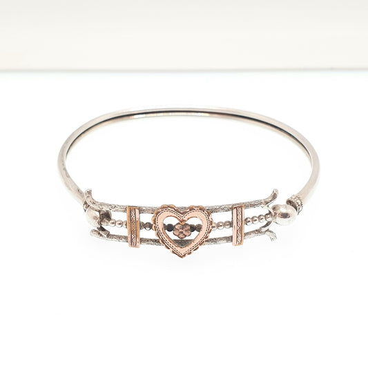 Antique Victorian Solid Silver Heart Bangle Rolled Gold Front Bracelet 1800s Sweetheart Love Vintage Jewelry Jewellery