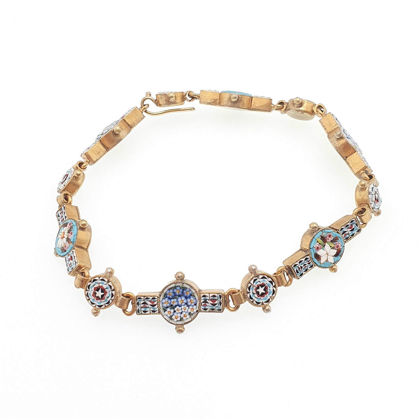 Antique Victorian Micro Mosaic Bracelet Micromosaic Gold Gilt Italian Millefiori Blown Glass Flower Venetian Vintage Jewelry Jewellery