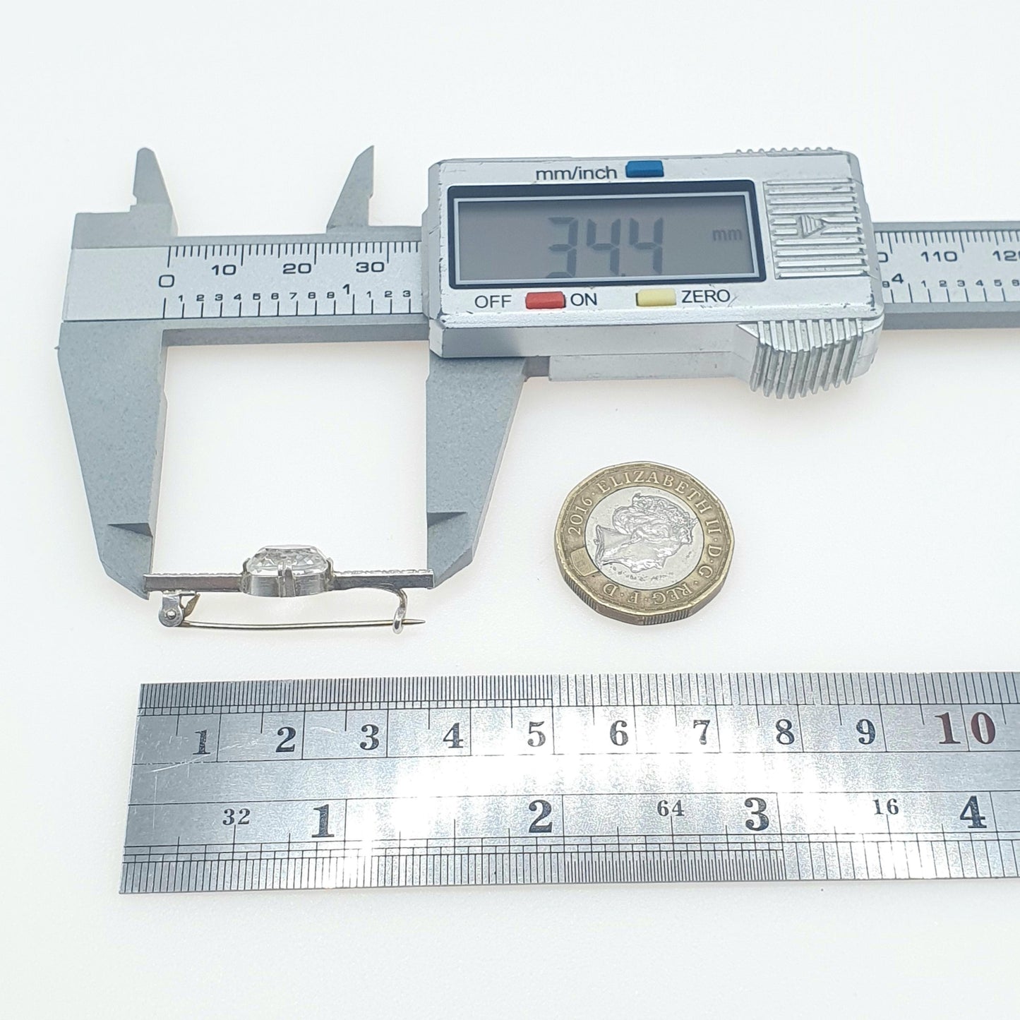 Antique Solid Silver Rock Crystal Brooch Oval Cut White Quartz Bar Pin 1910s Womens Unisex Jewelry Jewellery Vintage