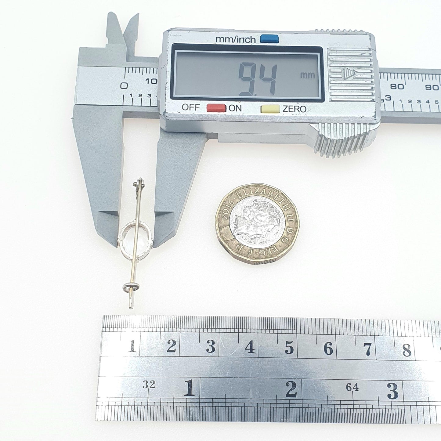 Antique Solid Silver Rock Crystal Brooch Oval Cut White Quartz Bar Pin 1910s Womens Unisex Jewelry Jewellery Vintage