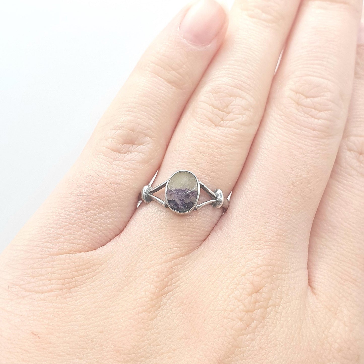 Vintage Sterling Silver Blue John Ring Oval Cabochon Signet Fluorite Gemstone Bleu Jaune Rare Gemstone Jewelry Jewellery