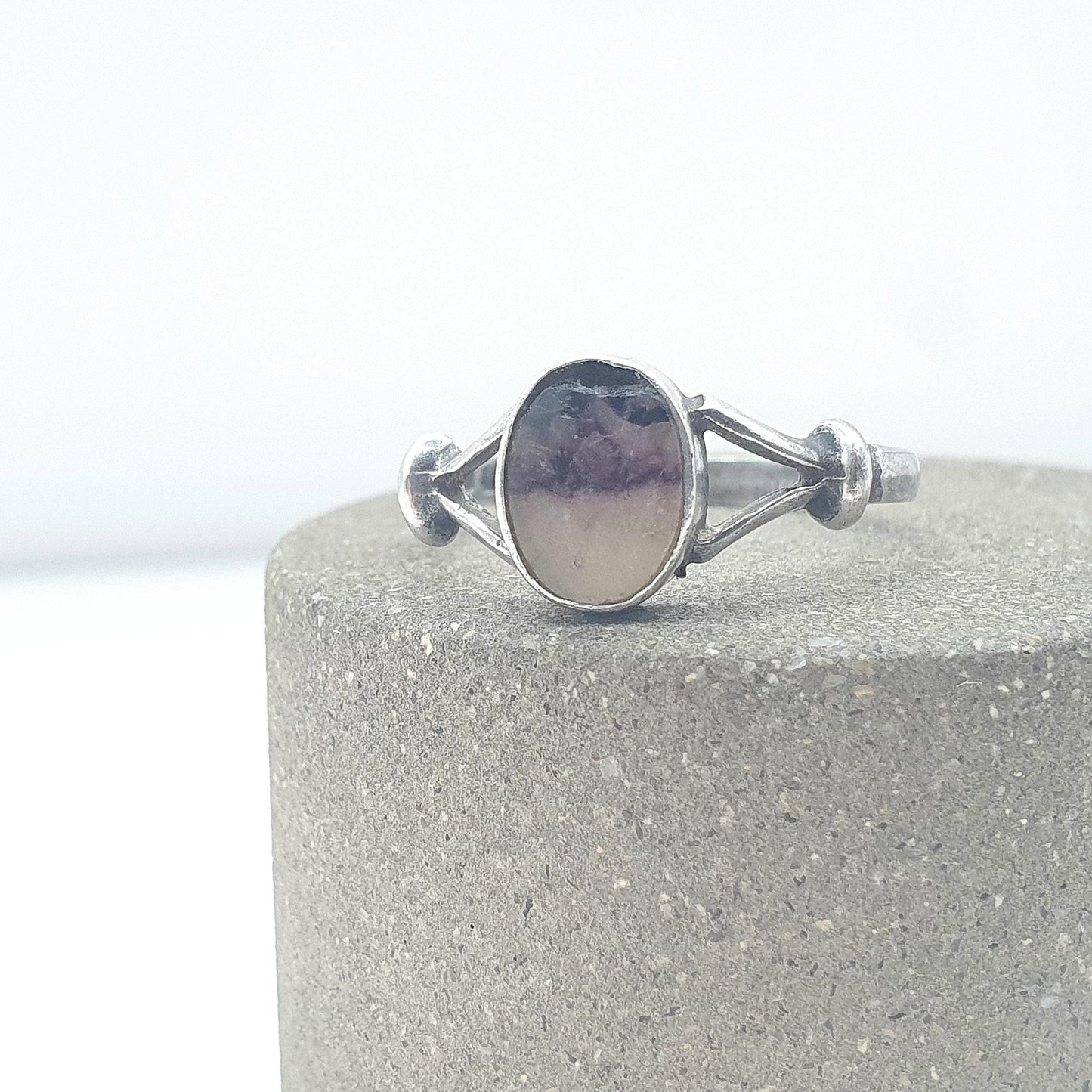 Vintage Sterling Silver Blue John Ring Oval Cabochon Signet Fluorite Gemstone Bleu Jaune Rare Gemstone Jewelry Jewellery