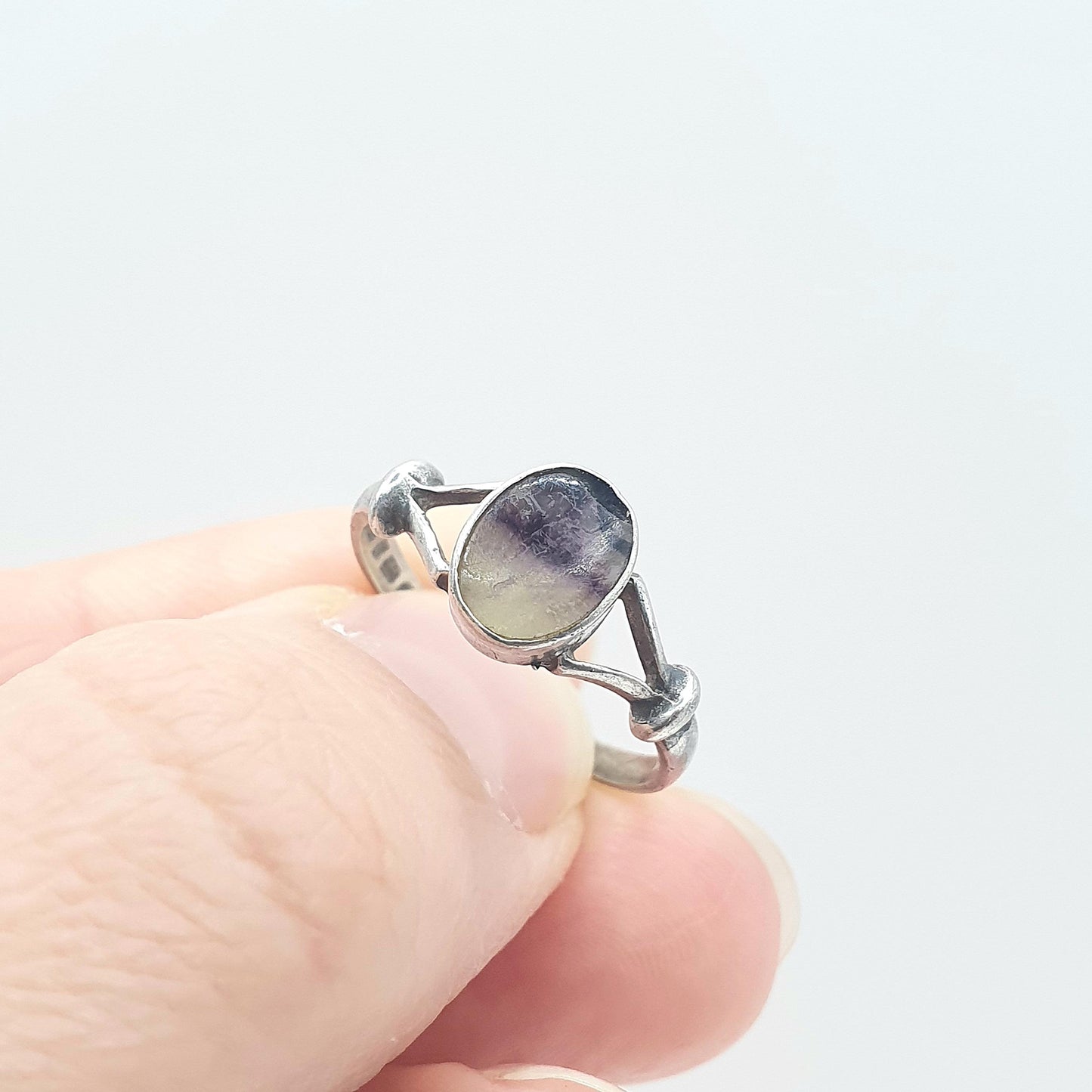 Vintage Sterling Silver Blue John Ring Oval Cabochon Signet Fluorite Gemstone Bleu Jaune Rare Gemstone Jewelry Jewellery