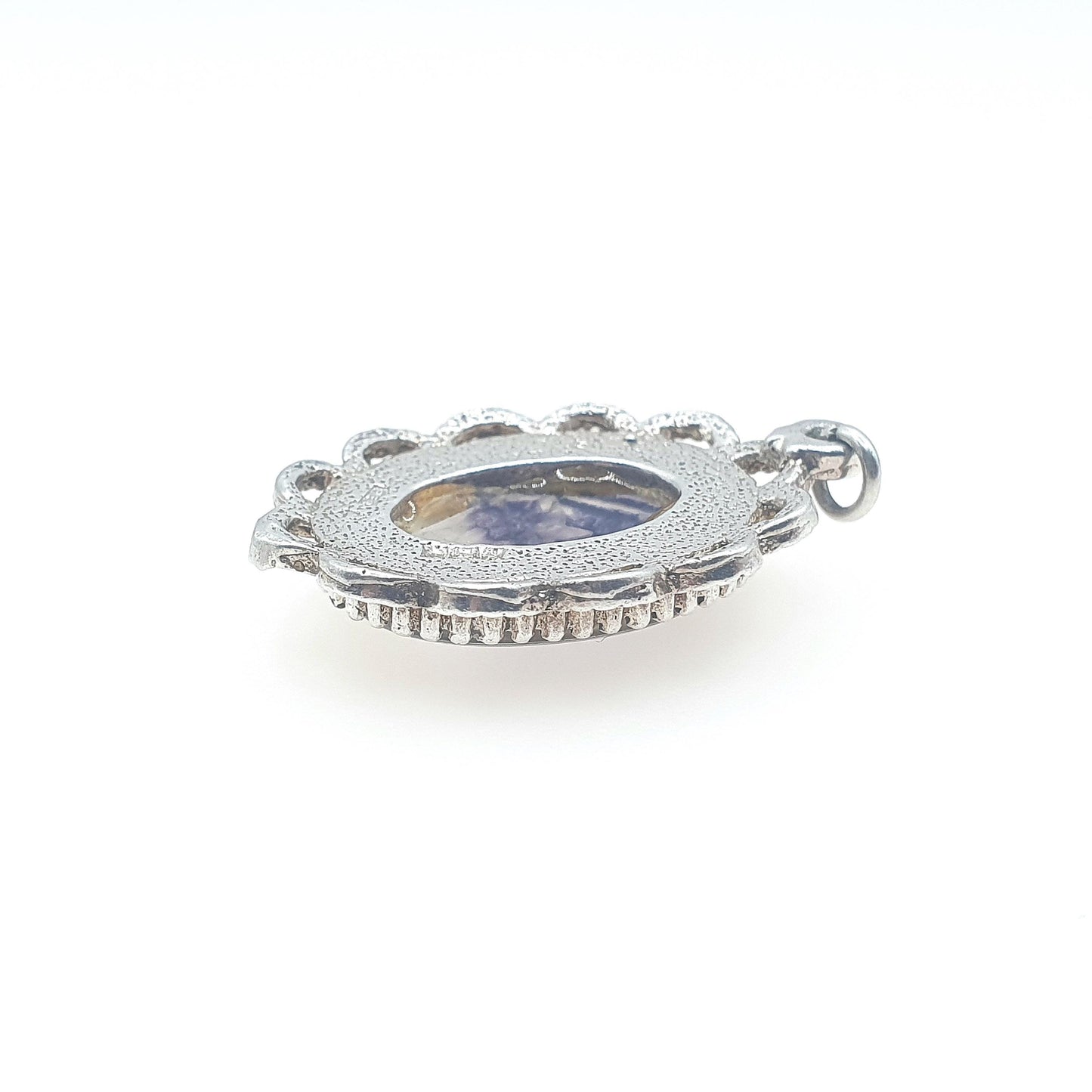 Vintage Sterling Silver Blue John Pendant Necklace Doublet Gemstone Flourite Charm Border Womens Mens Rare Gemstone Retro Jewelry