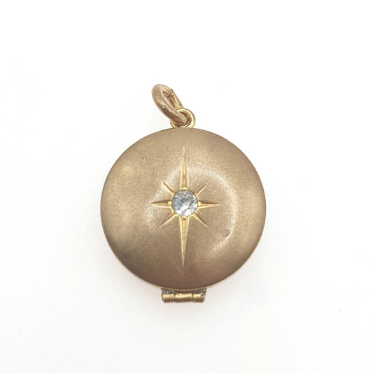 Antique Victorian Gold Gilt Diamond Paste Locket Round Star Centre 1800s Necklace Jewelry Womens Jewellery