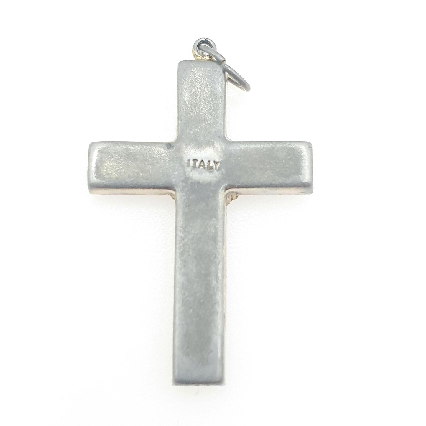 Antique Micromosaic Cross Crucifix Pendant Micro Mosaic Tiles Silver Tone Base Metal Italian Vintage Necklace Jewelry Jewellery