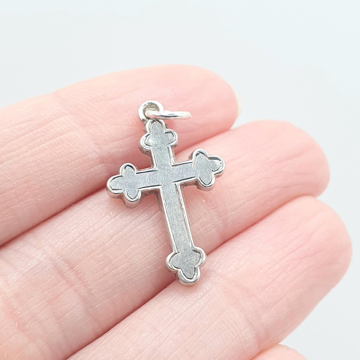 Antique Victorian Sterling Silver Crucifix Charm Pendant Bulbed Cross Small Tiny Womens Unisex Jewelry Jewellery Necklace Religious
