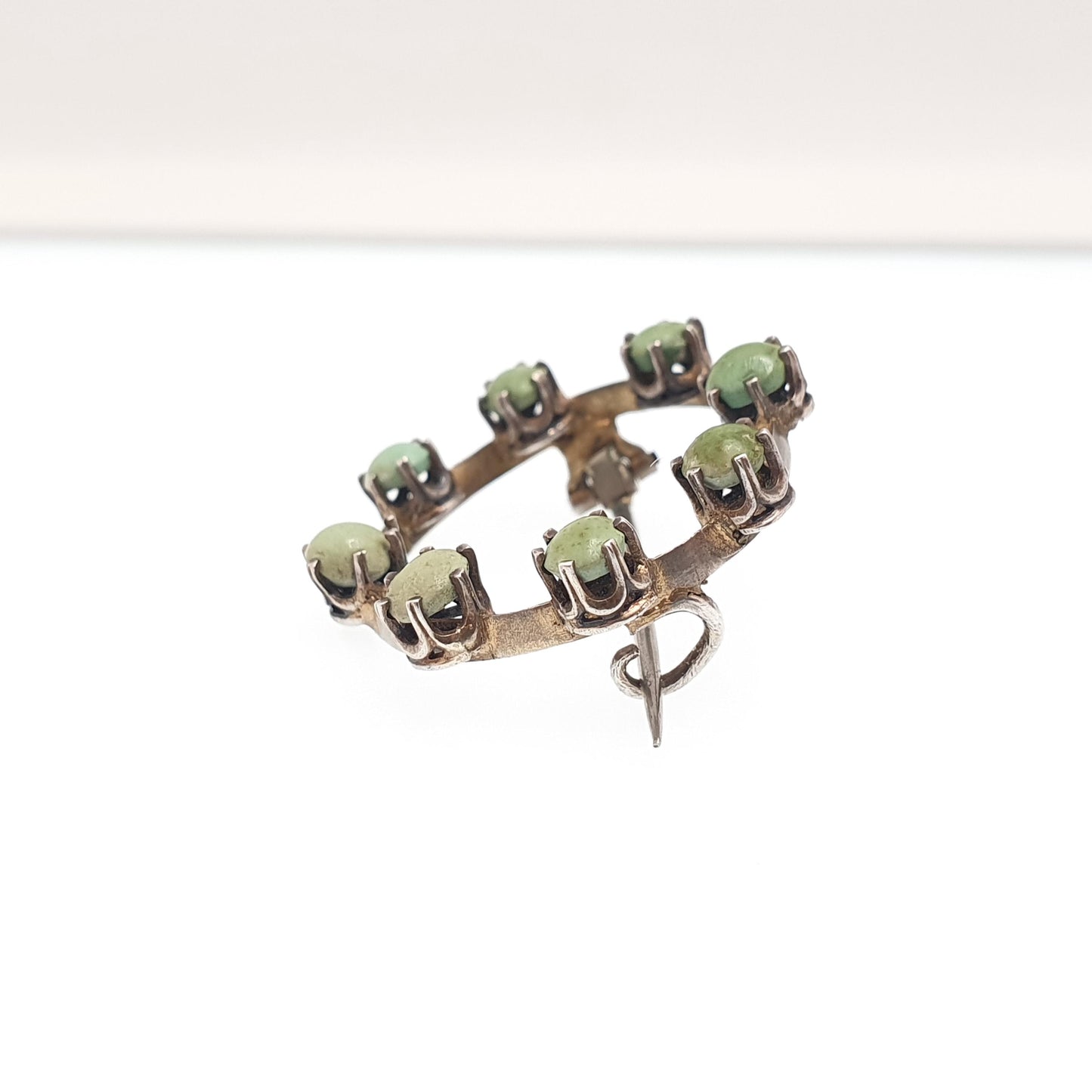 Antique Victorian Solid Silver Turquoise Brooch Circle O 0 Zero Infinity Natural Gemstone Womens Jewelry Jewellery Vintage