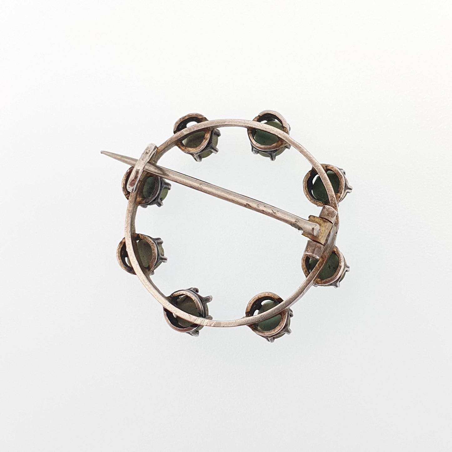 Antique Victorian Solid Silver Turquoise Brooch Circle O 0 Zero Infinity Natural Gemstone Womens Jewelry Jewellery Vintage