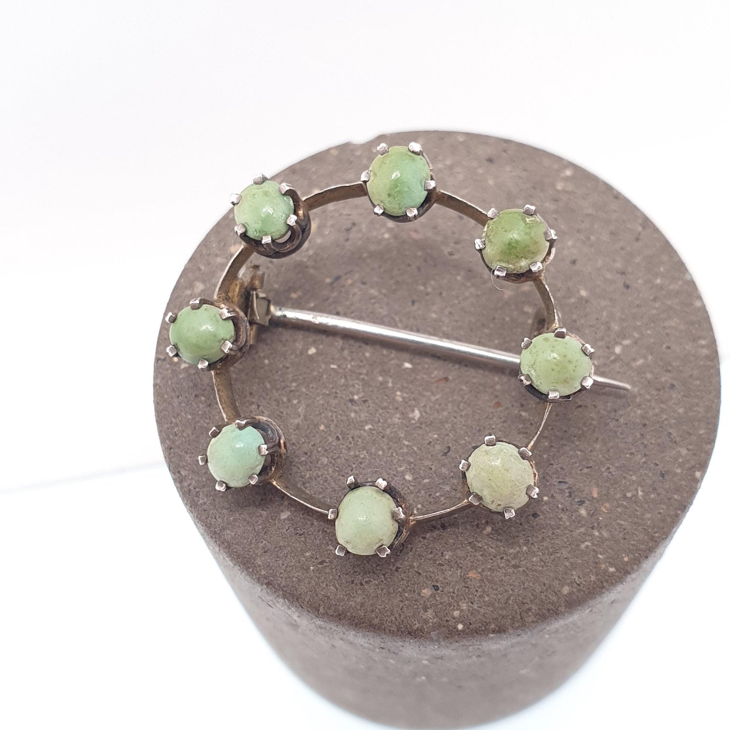 Antique Victorian Solid Silver Turquoise Brooch Circle O 0 Zero Infinity Natural Gemstone Womens Jewelry Jewellery Vintage